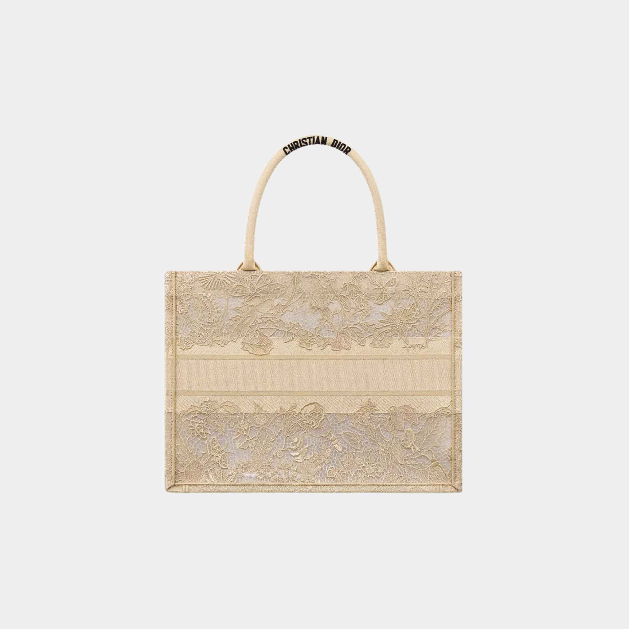Dior Or Medium Dior Book Tote Chardons Macrame Embroidery, Gold, Back