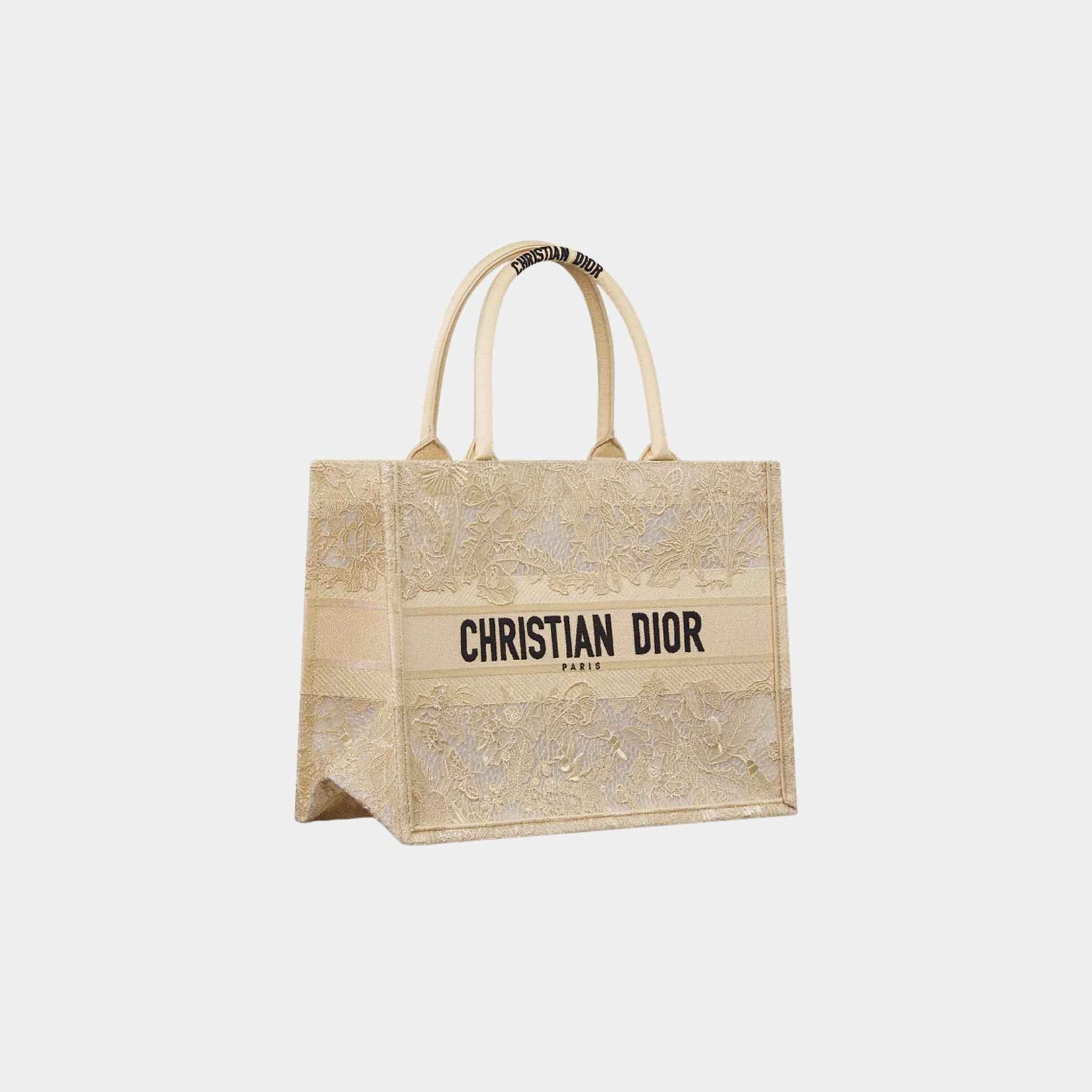 Dior Or Medium Dior Book Tote Chardons Macrame Embroidery, Gold, Side