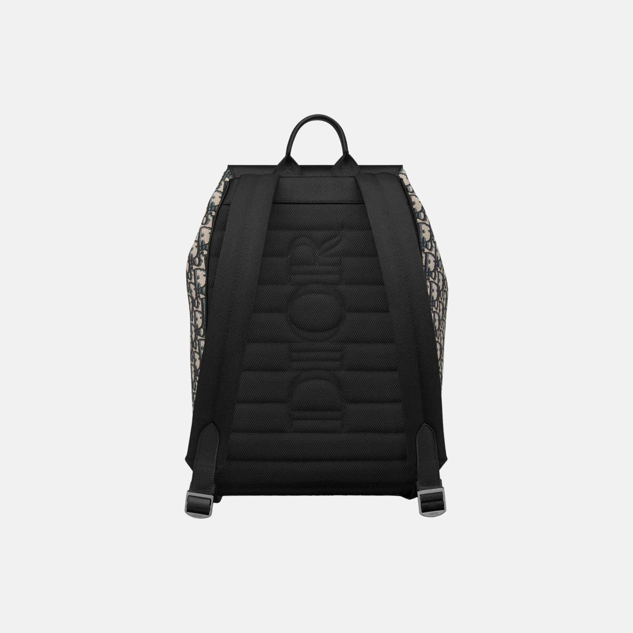 Dior Saddle Backpack With Flap In Oblique Jacquard And Grained Calfskin, Beige, Back