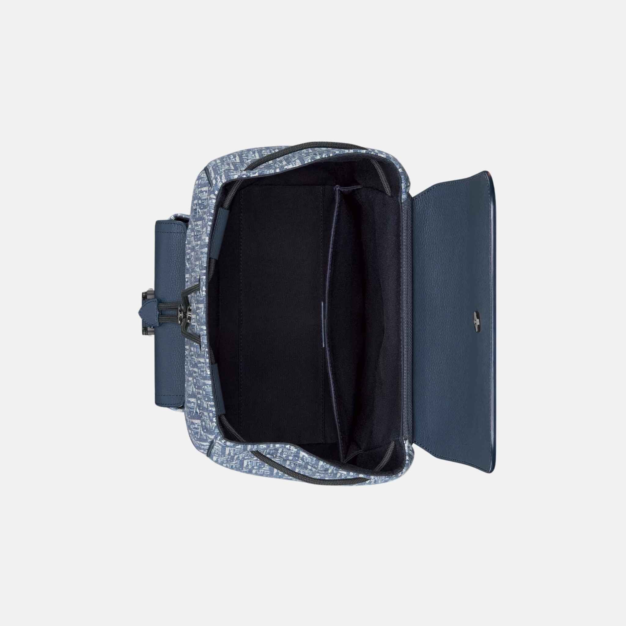 Dior Saddle Backpack With Flap In Oblique Jacquard And Grained Calfskin, Blue, Inside