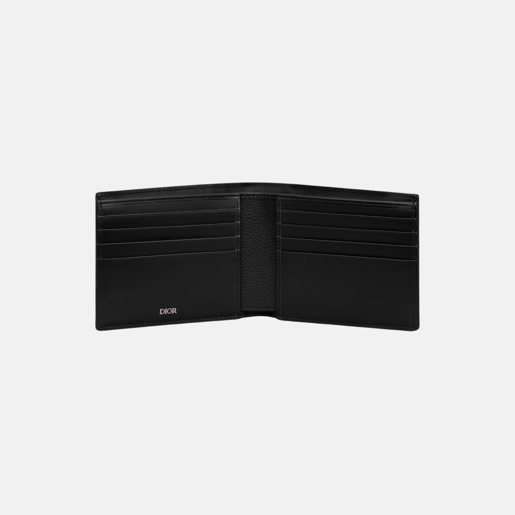 Dior Saddle Bifold Wallet In Grained Calfskin Marquetry Jacquard, Black, Inside