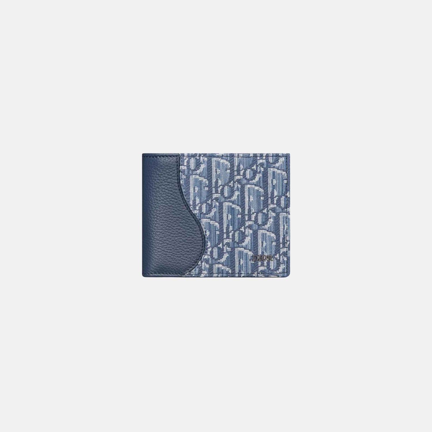 Dior Saddle Bifold Wallet In Grained Calfskin Marquetry Jacquard, Blue, Front