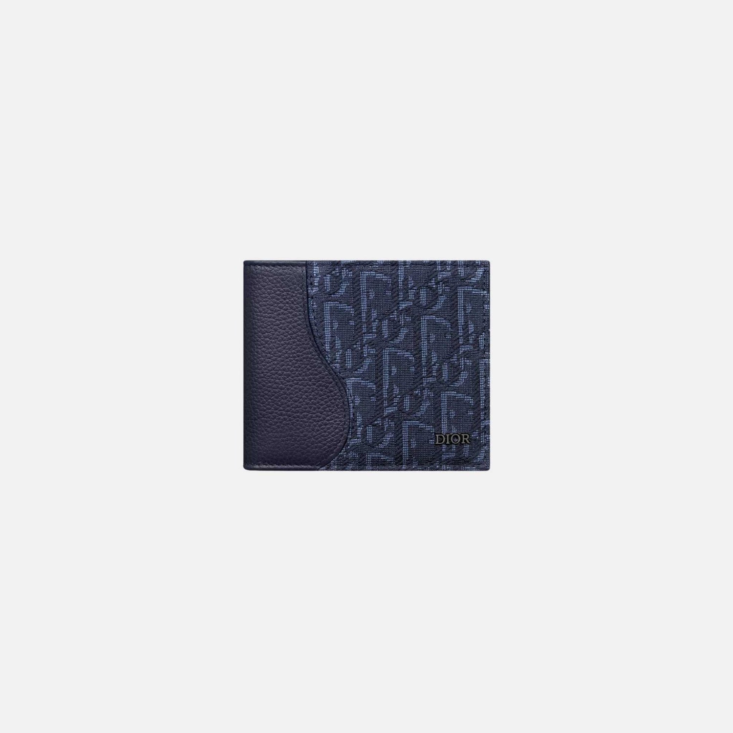 Dior Saddle Bifold Wallet In Grained Calfskin Marquetry Jacquard, Navy Blue, Front