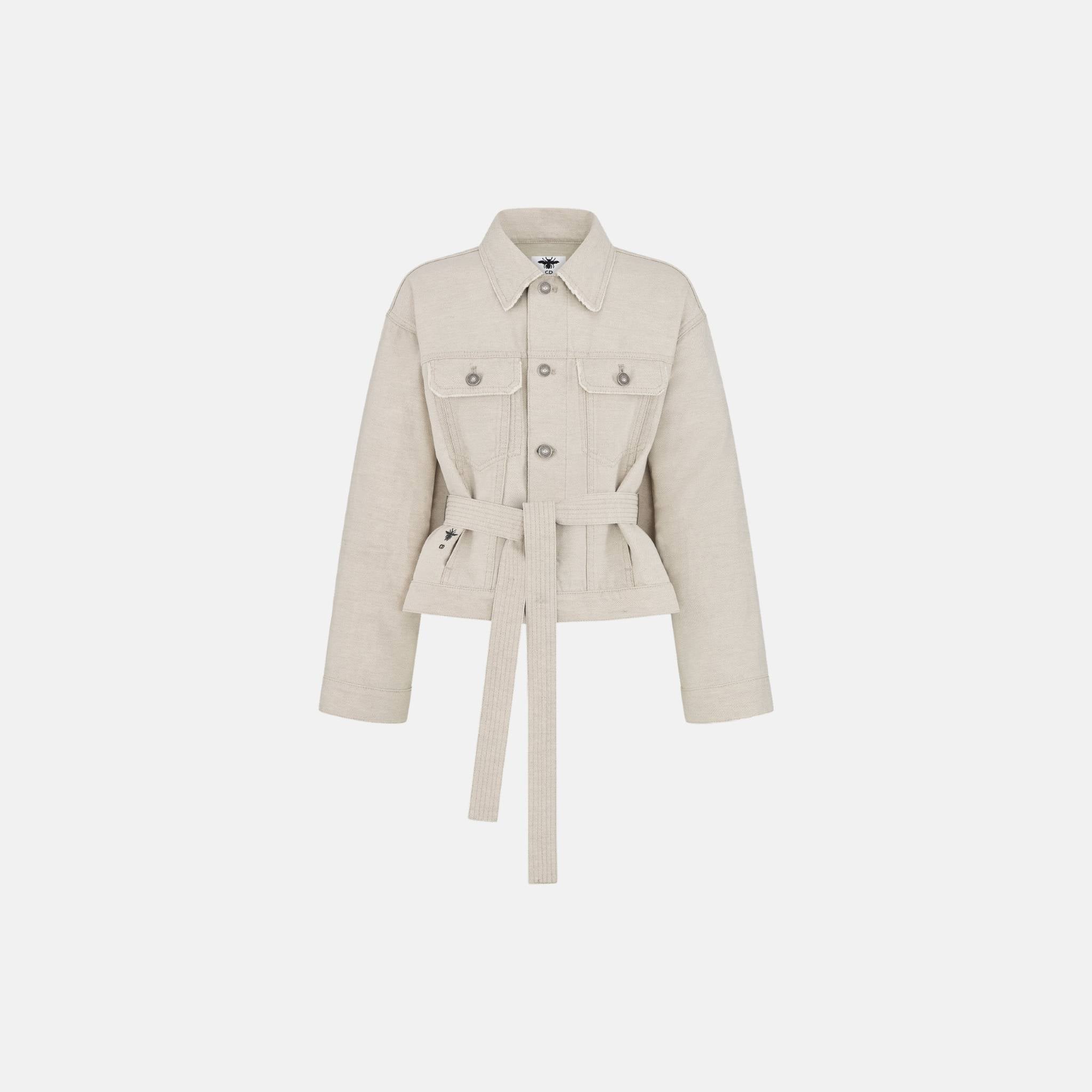 Dior Short Belted Jacket In Cotton And Linen Denim, Front