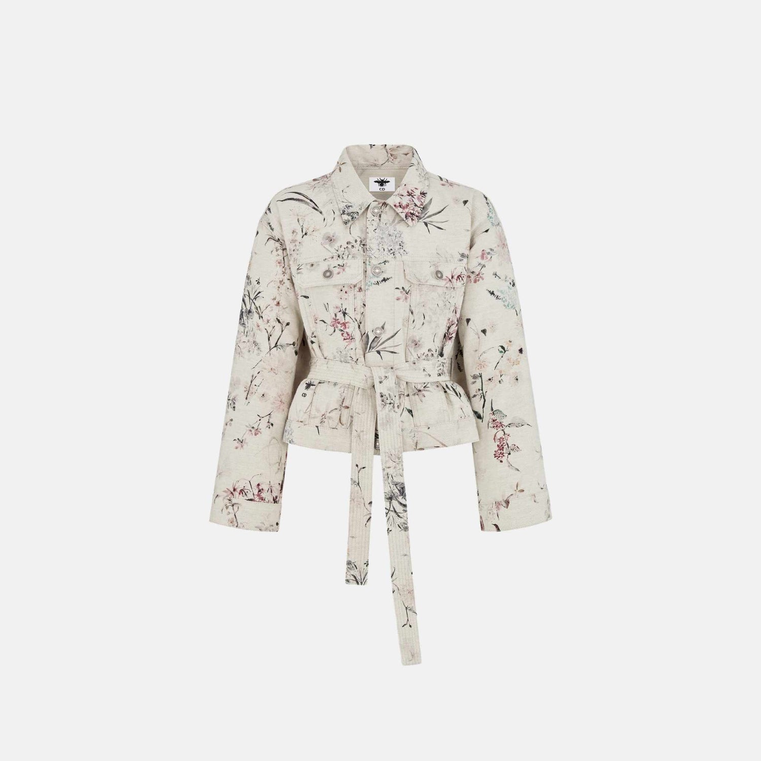Dior Short Belted Jacket In Cotton Denim With Millefiori Motif, Front