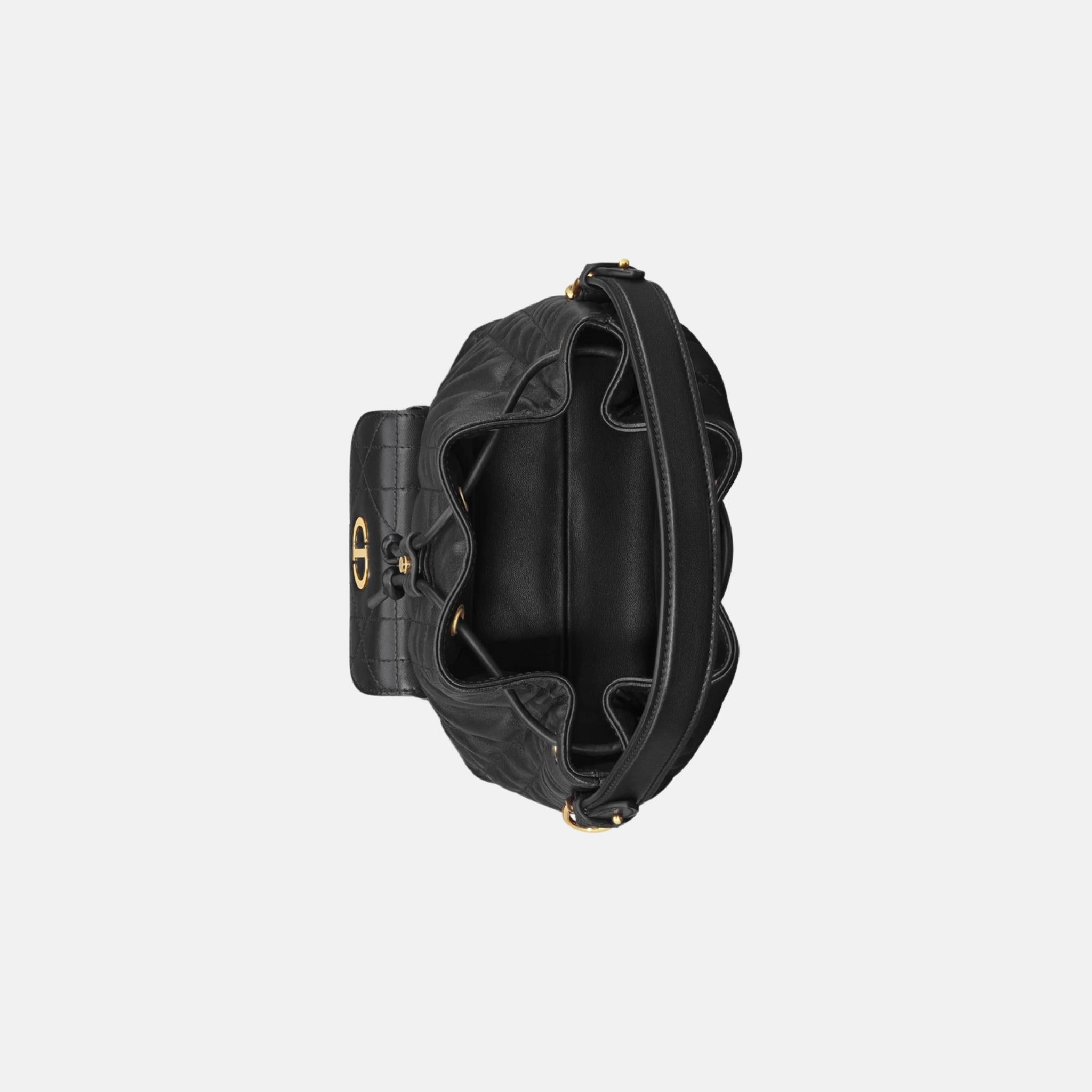 Dior Small Caro Bucket Bag In Macrocannage Lambskin, Black, Inside