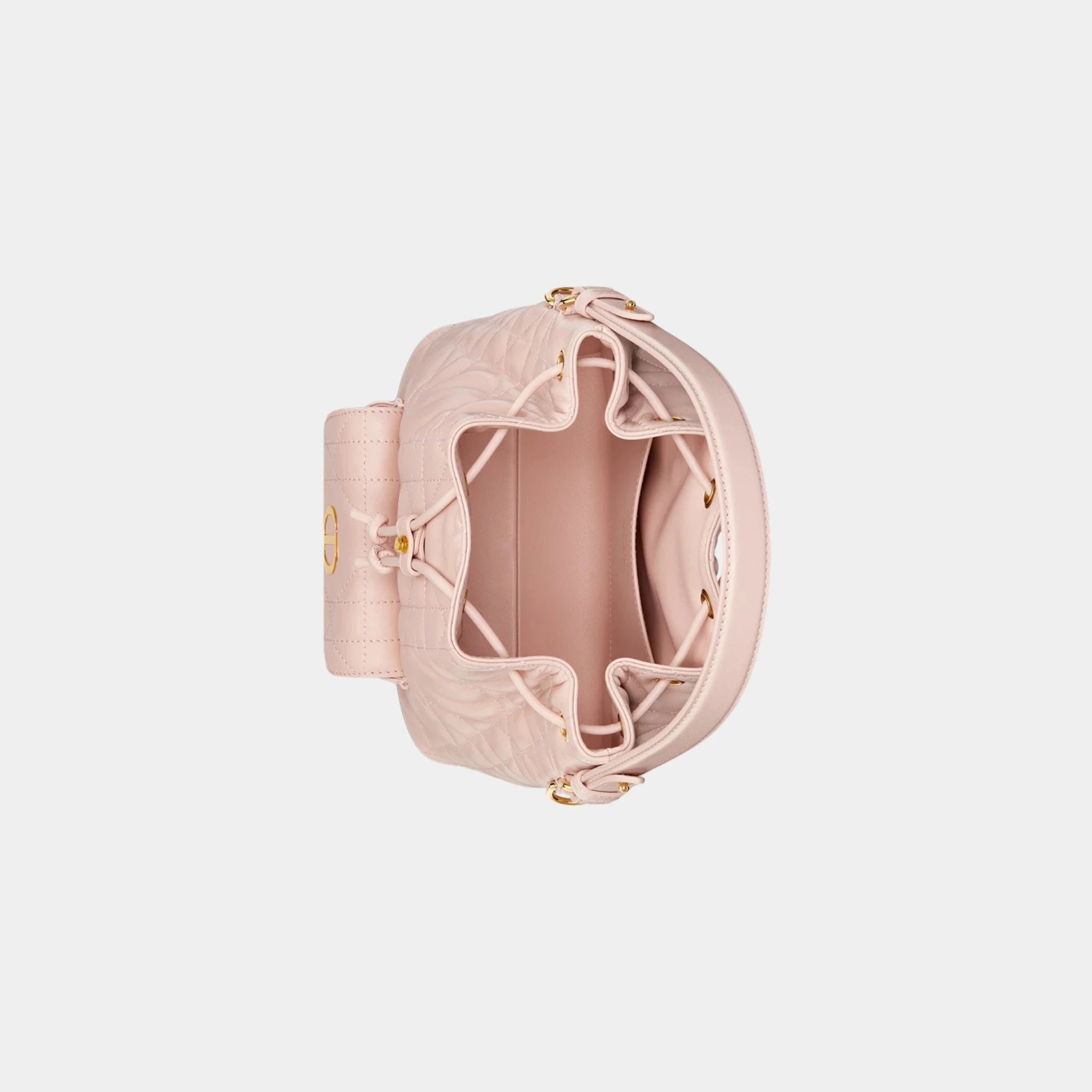 Dior Small Caro Bucket Bag In Macrocannage Lambskin, Pink, Top