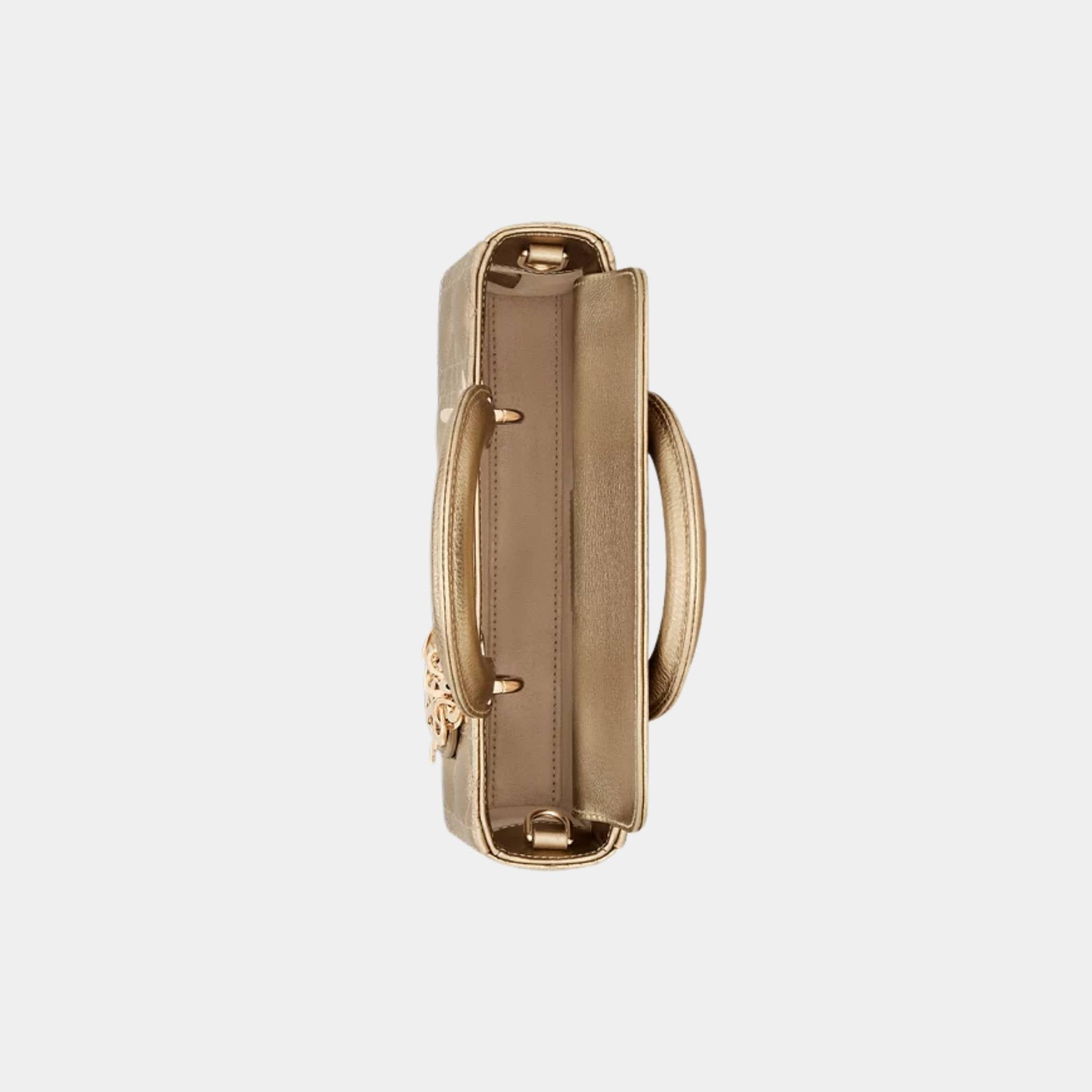 Dior Small Lady D-Joy Bag Cannage Calfskin, Bronze, Top