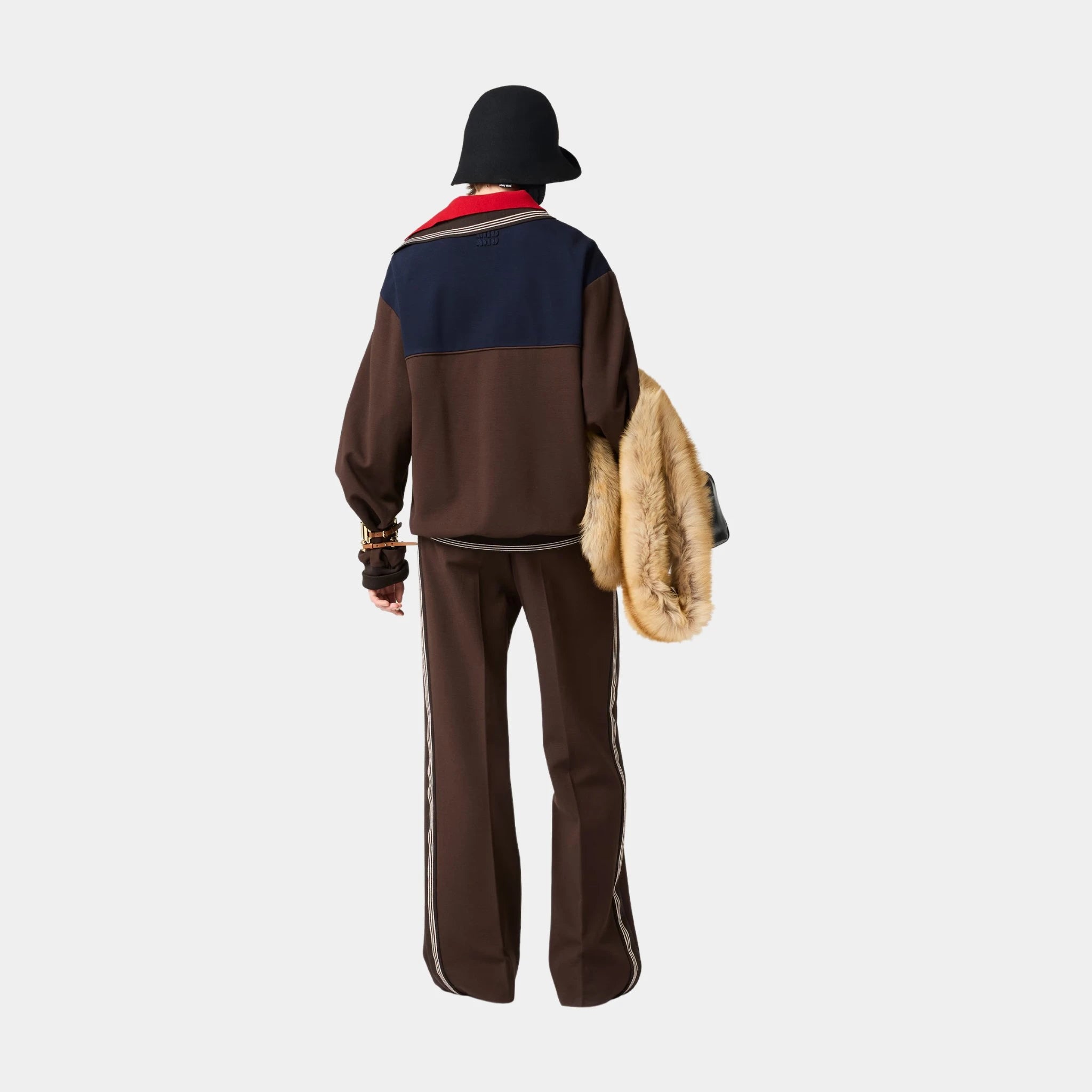 Miu Miu Fabric Stitch Knit Pants, Cocoa Brown, Model, Back