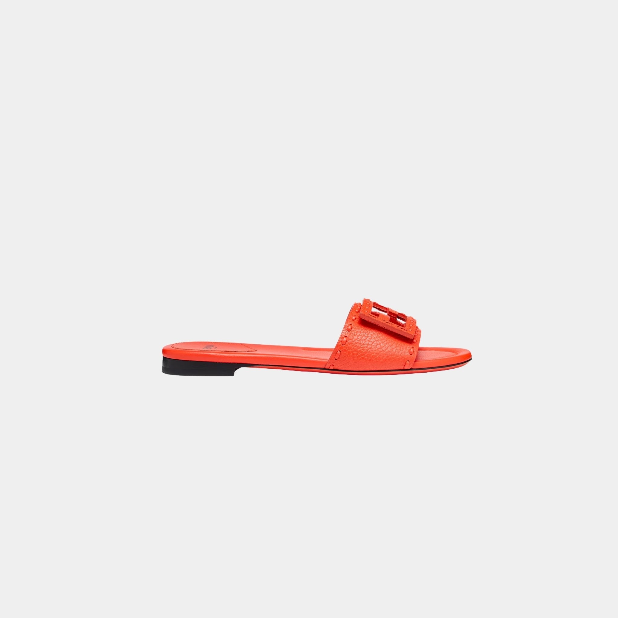 Fendi Baguette Leather Slides With Macro Selleria Topstitches, Red, Side