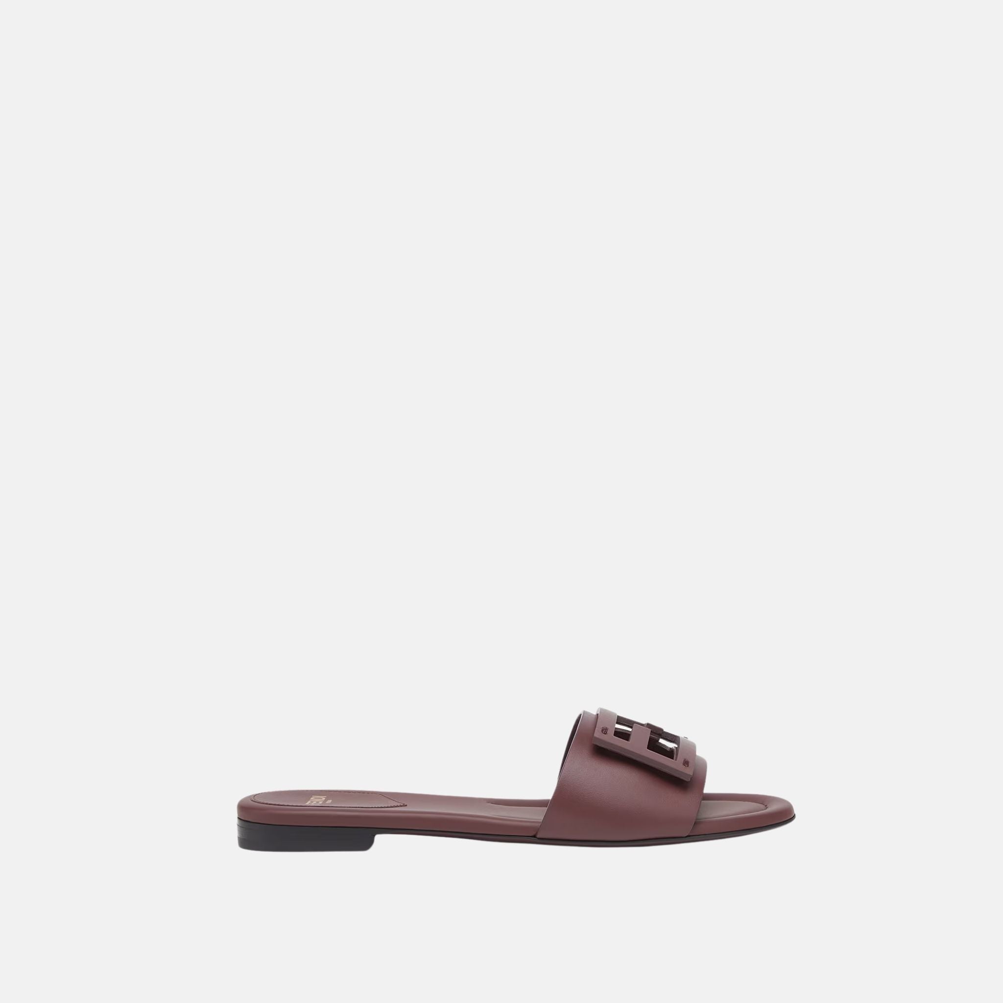 Fendi Baguette Slides In Leather, Burgandy, Side