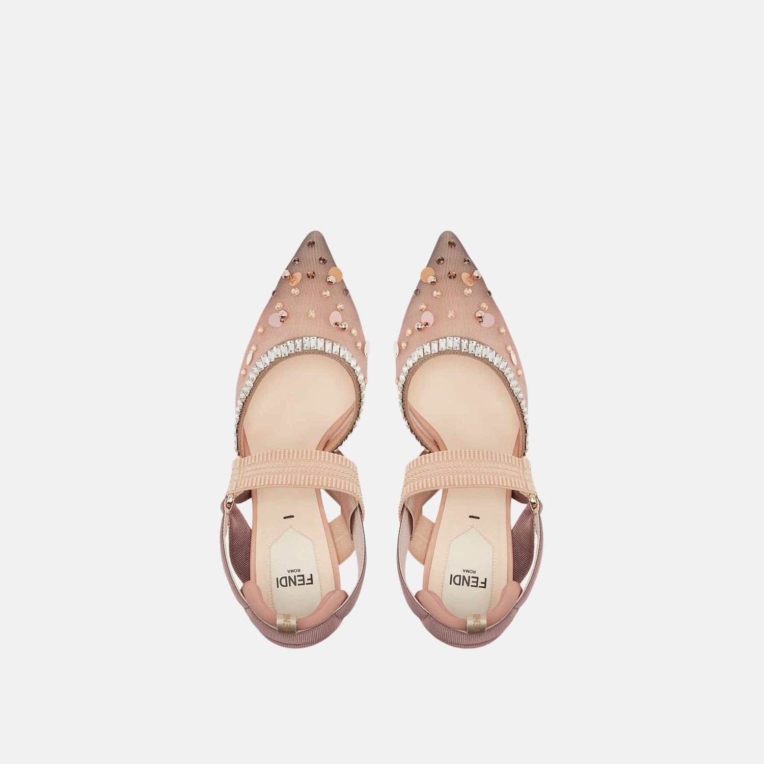 Fendi Colibri High Heeled Slingbacks In Pink Mesh & Crystals, Top