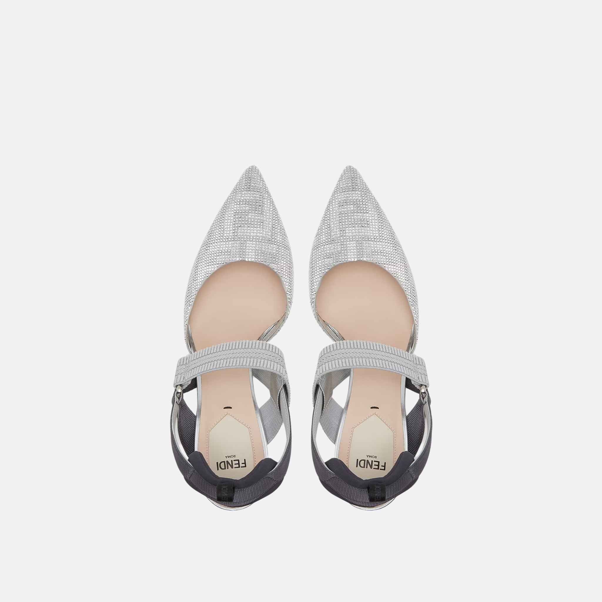 Fendi Colibri High Heeled Slingbacks In Rhinestone, Silver, Top