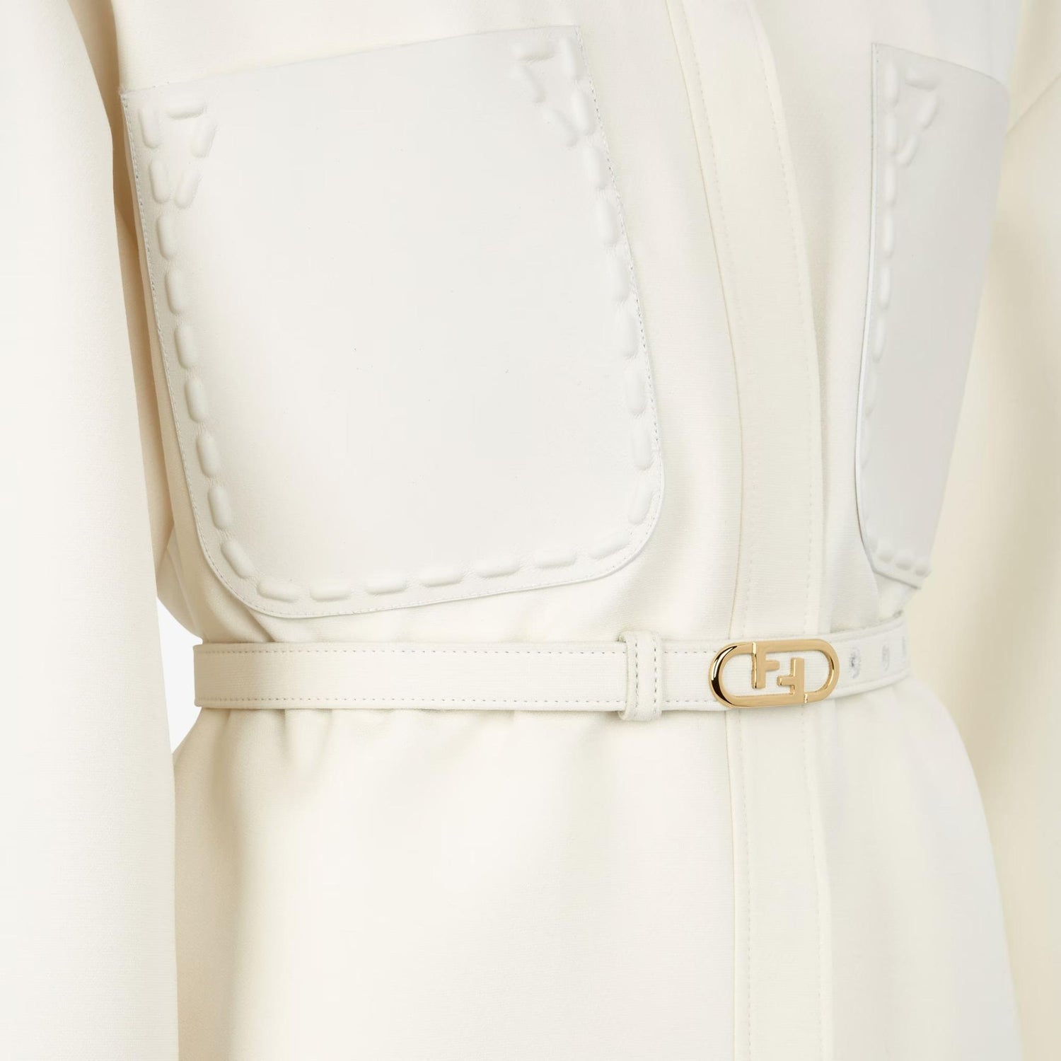 Fendi Jacket In Wool And Silk Go To, WHite, Close