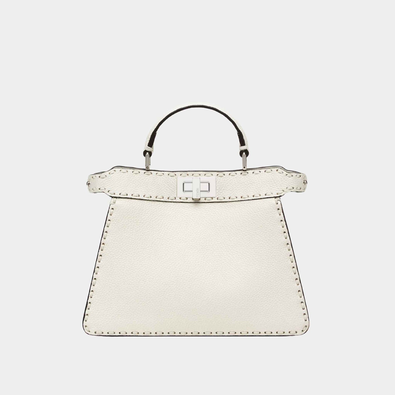 Fendi Peekaboo ISeeU Small Selleria Bag With 556 Hand-Sewn Stitches, White, Front