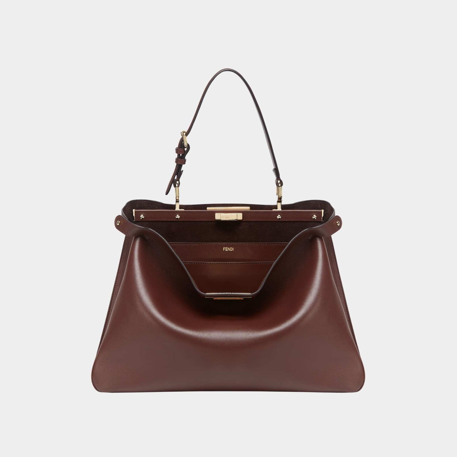 Fendi Peekaboo Soft Large Leather Bag, Dark Brown, Front