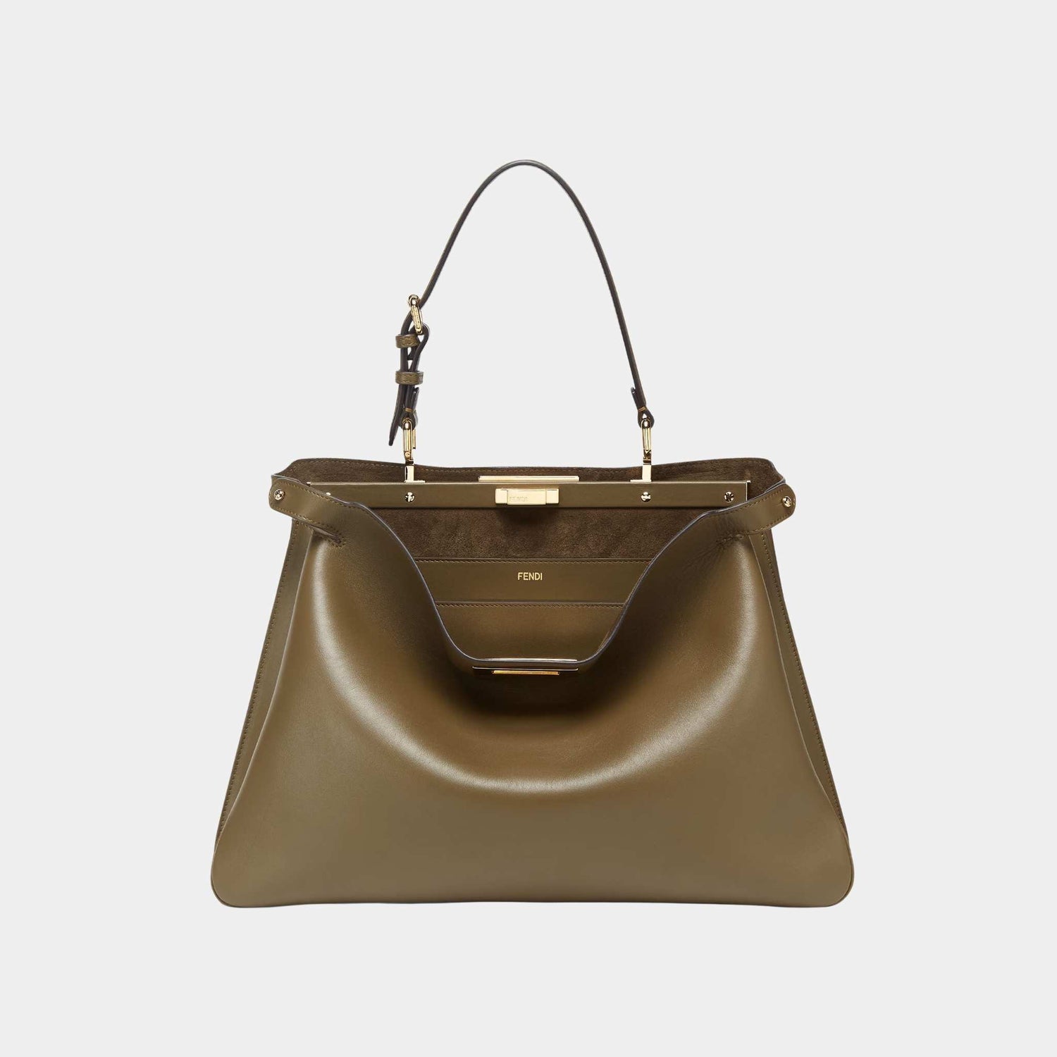 Fendi Peekaboo Soft Large Leather Bag, Green, Front