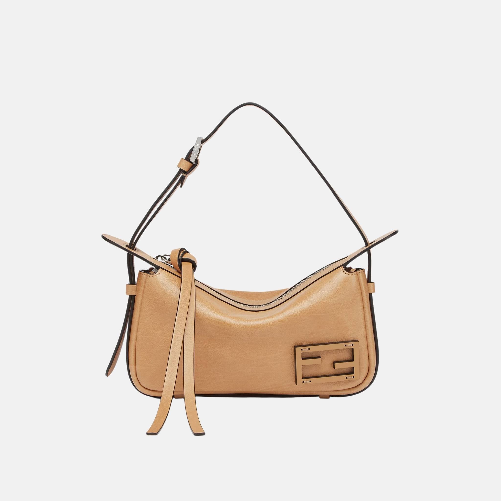 Fendi Simply Fendi Leather Mini Bag, Beige, Front