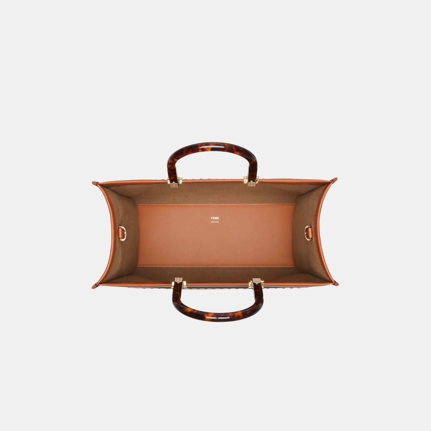 Fendi Sunshine Medium Leather Shopper, Brown, Top