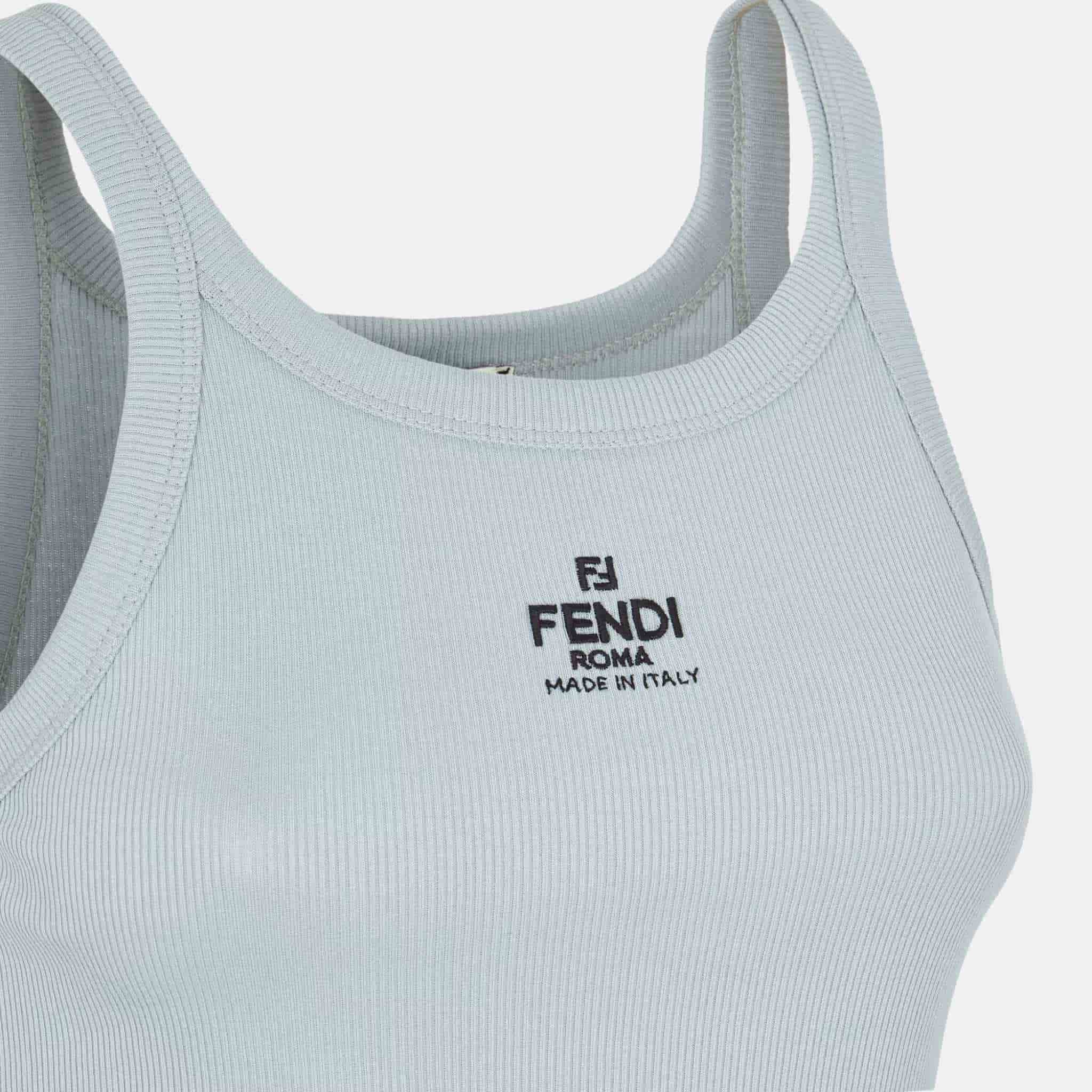 Fendi Top In Sleeveless Cotton, Blue, Close