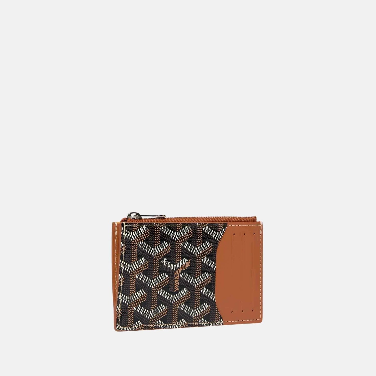Goyard Bourbon Zipped Card Holder, Black and Tan, Front