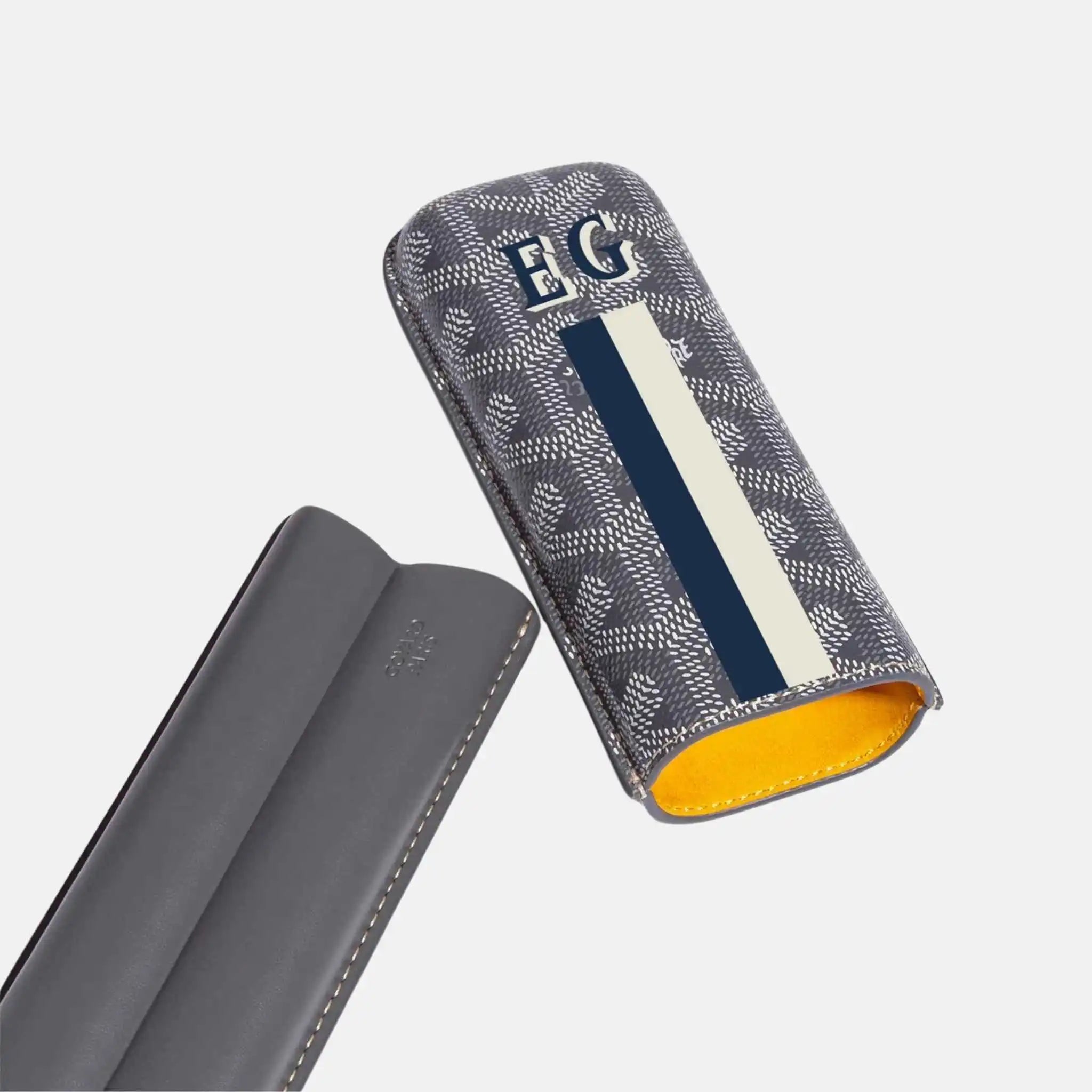 Goyard Churchill 2 Cigar Case Stripes and Initials, Grey, Open