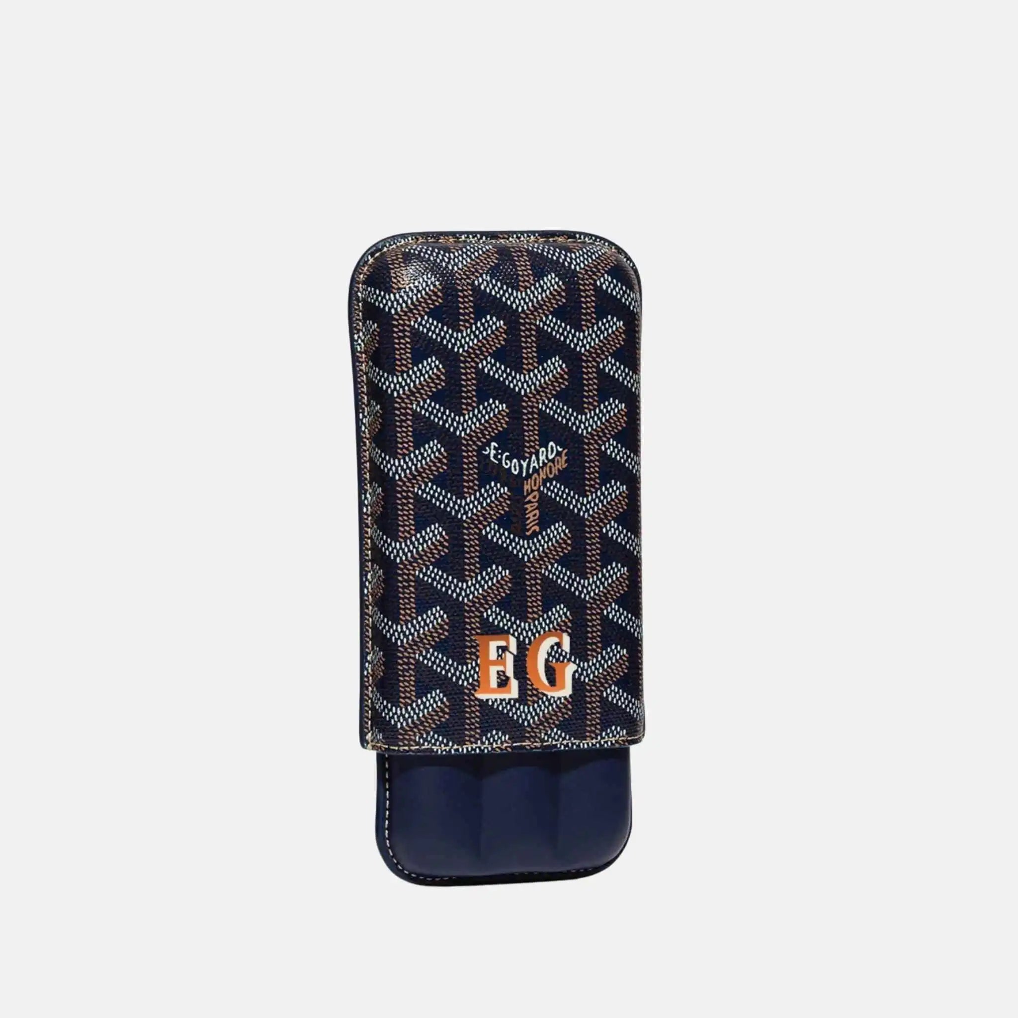 Goyard Churchill 3 Cigar Case Initials, Navy Blue