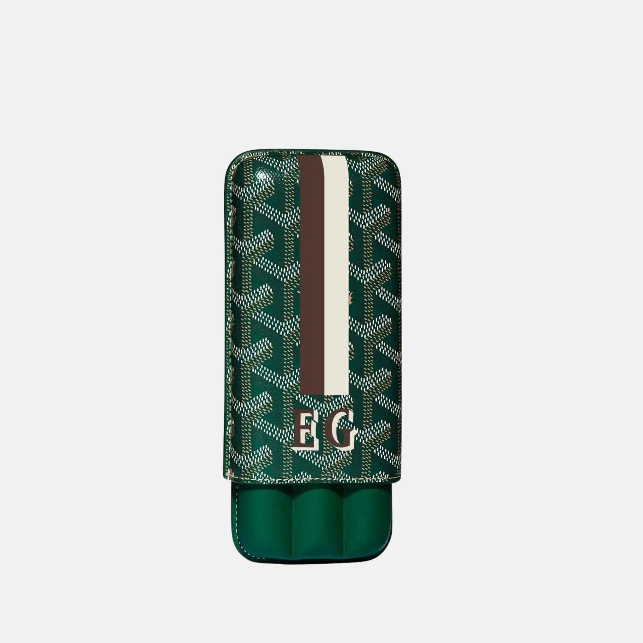 Goyard Churchill 3 Cigar Case Stripes and Initials, Green