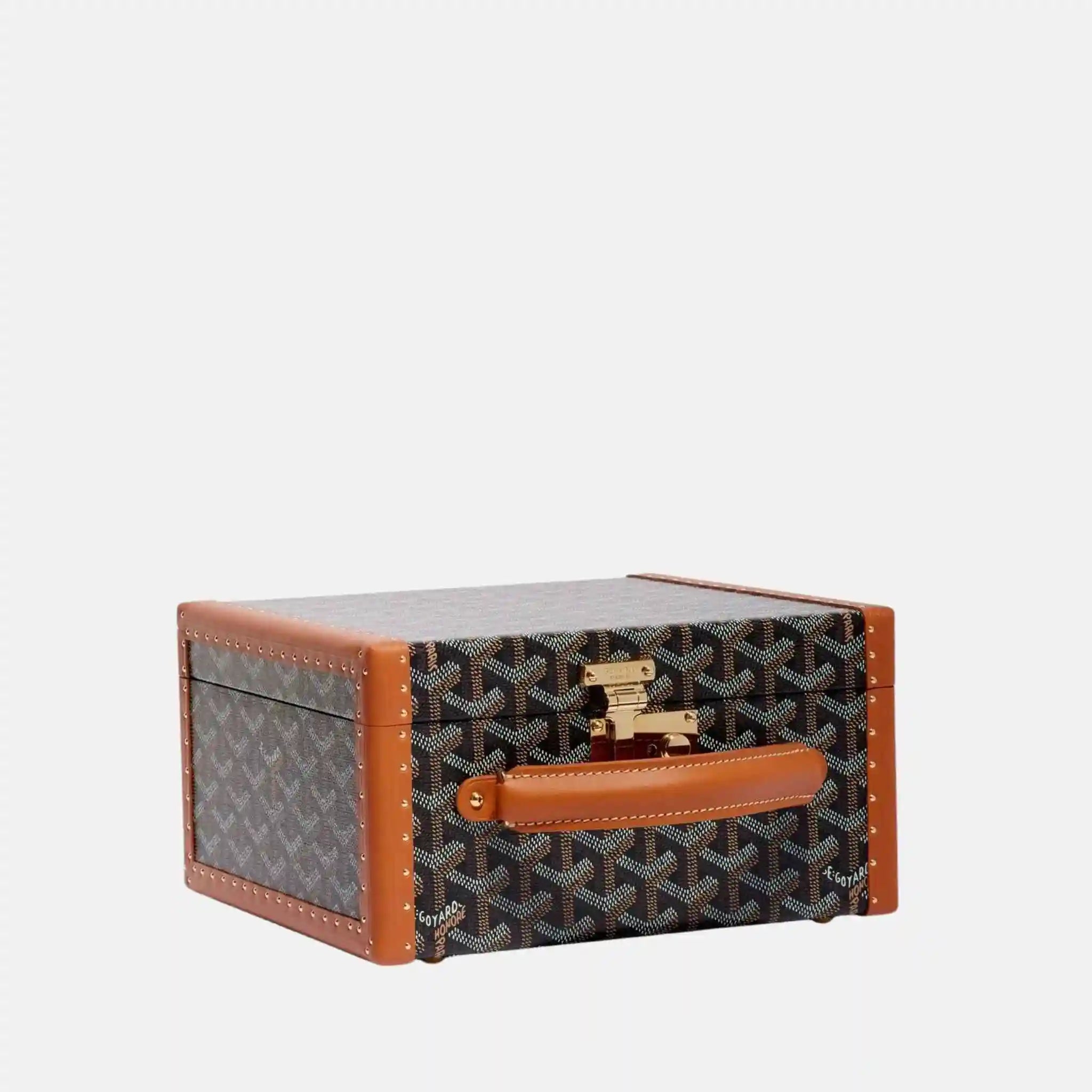 Goyard Joux 6 Watch Case, Black and Tan, Front