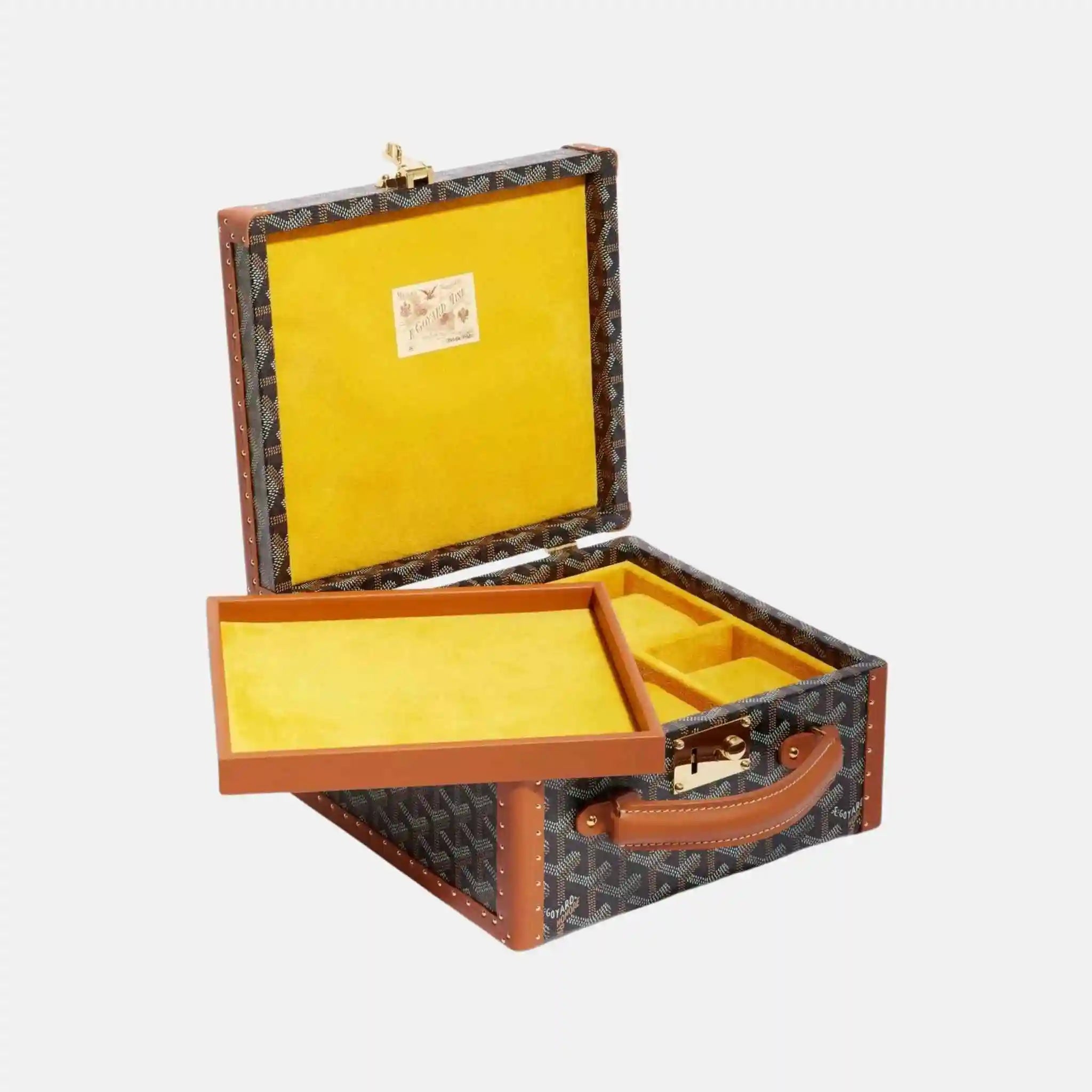 Goyard Joux 6 Watch Case, Black and Tan, Open