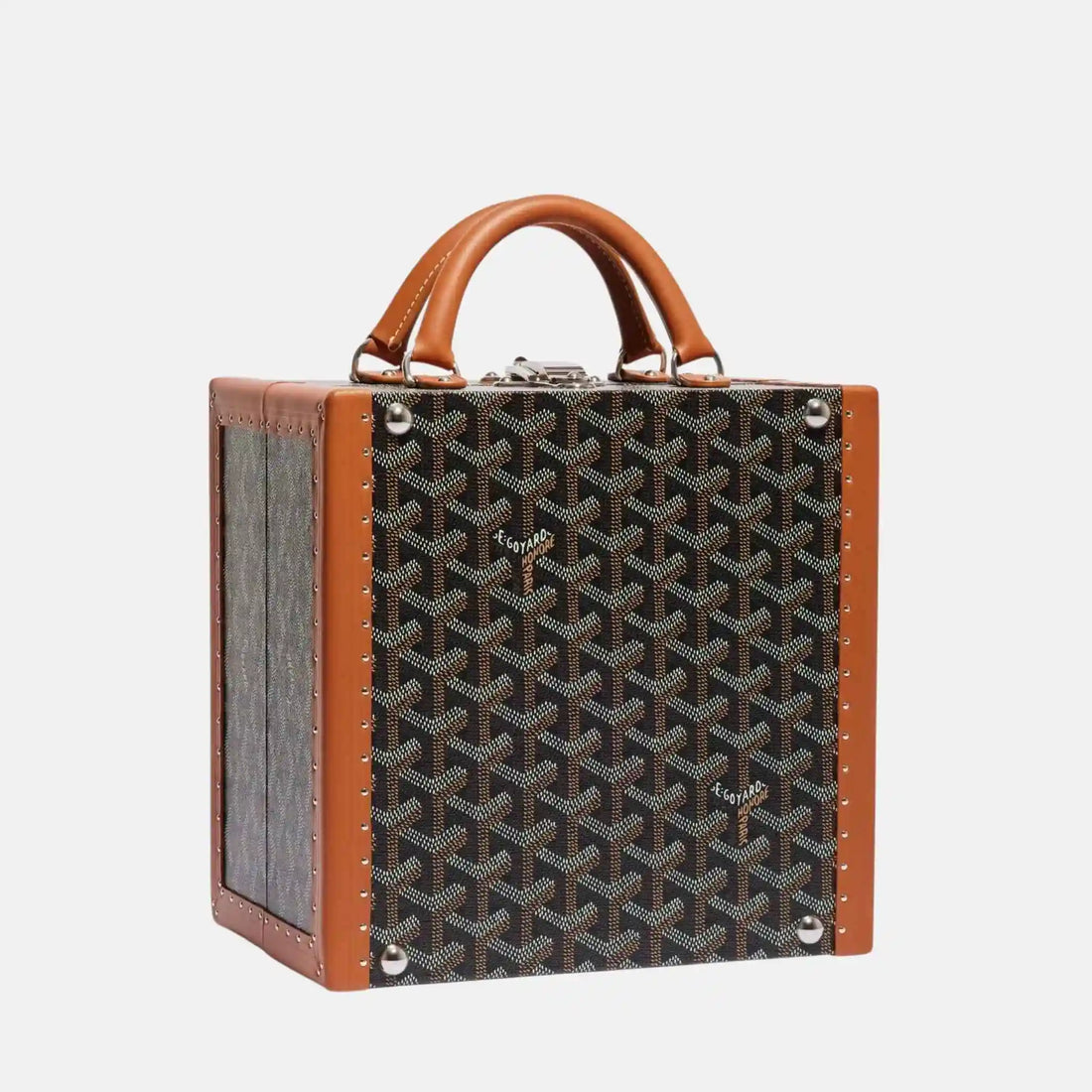 Goyard Luxury Travel Pet Bowl, Black and Tan, Front