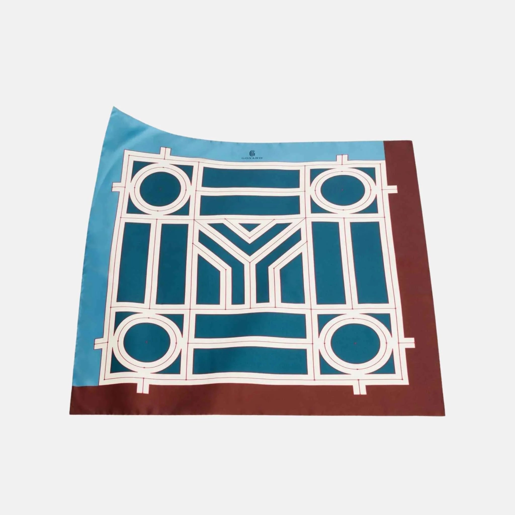 Goyard Scarf No 4, Navy Blue and Burgundy, Front