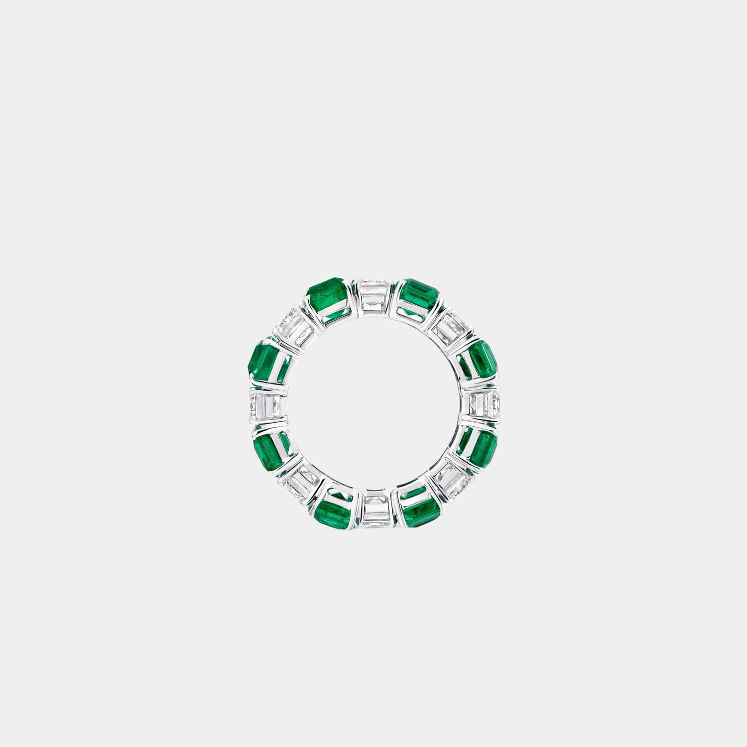 Classic Graff Emerald Cut Emerald and Diamond Wedding Band, Front