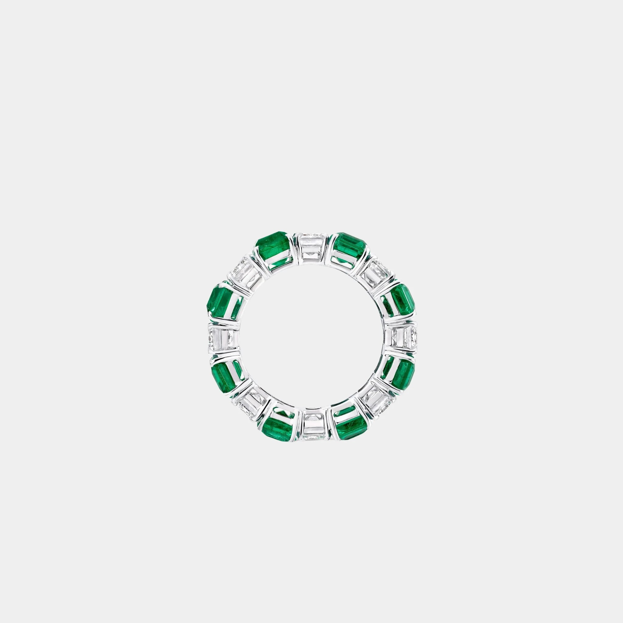 Classic Graff Emerald Cut Emerald and Diamond Wedding Band, Front
