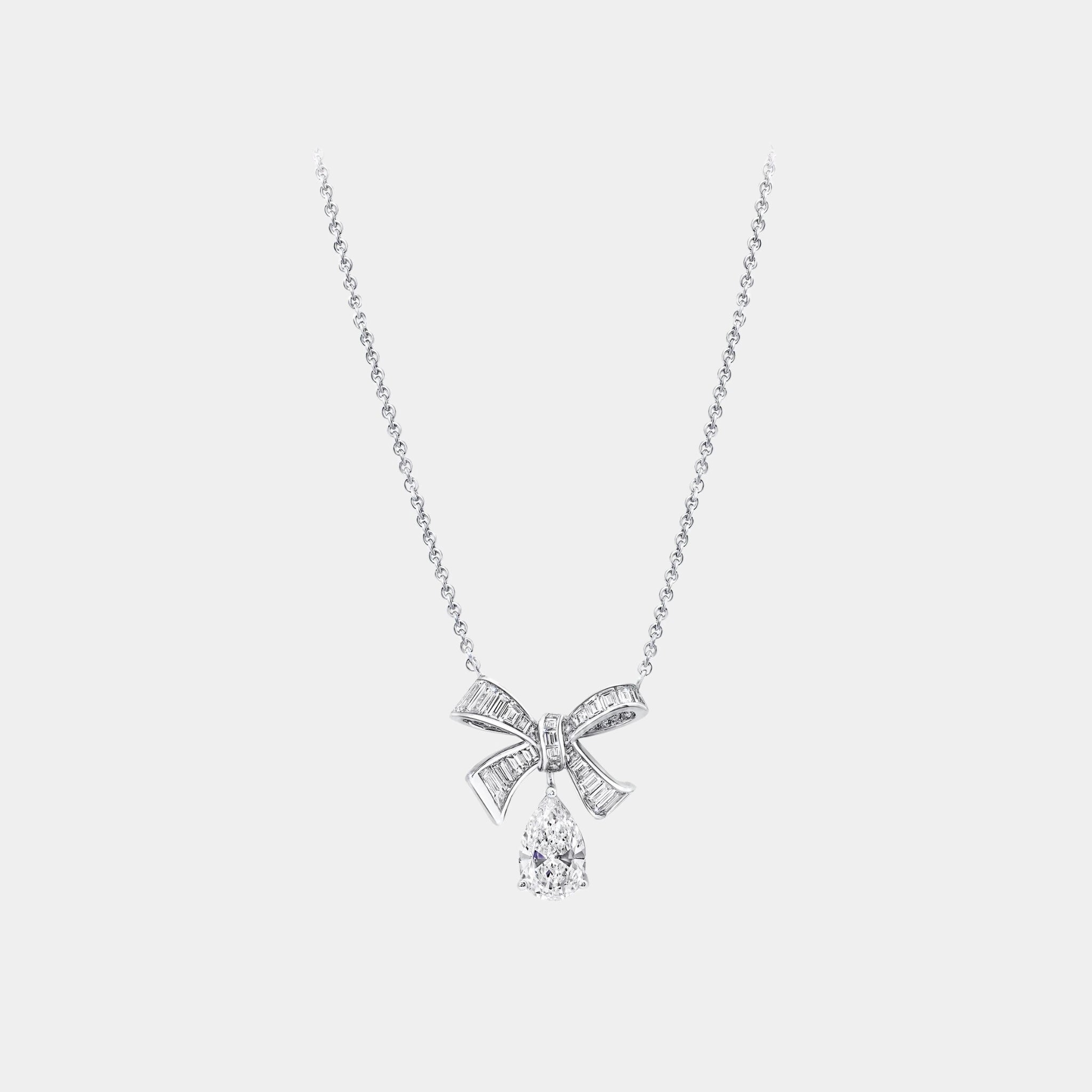 Graff Tildas Bow Baguette Cut Diamond Drop Pendant, Front