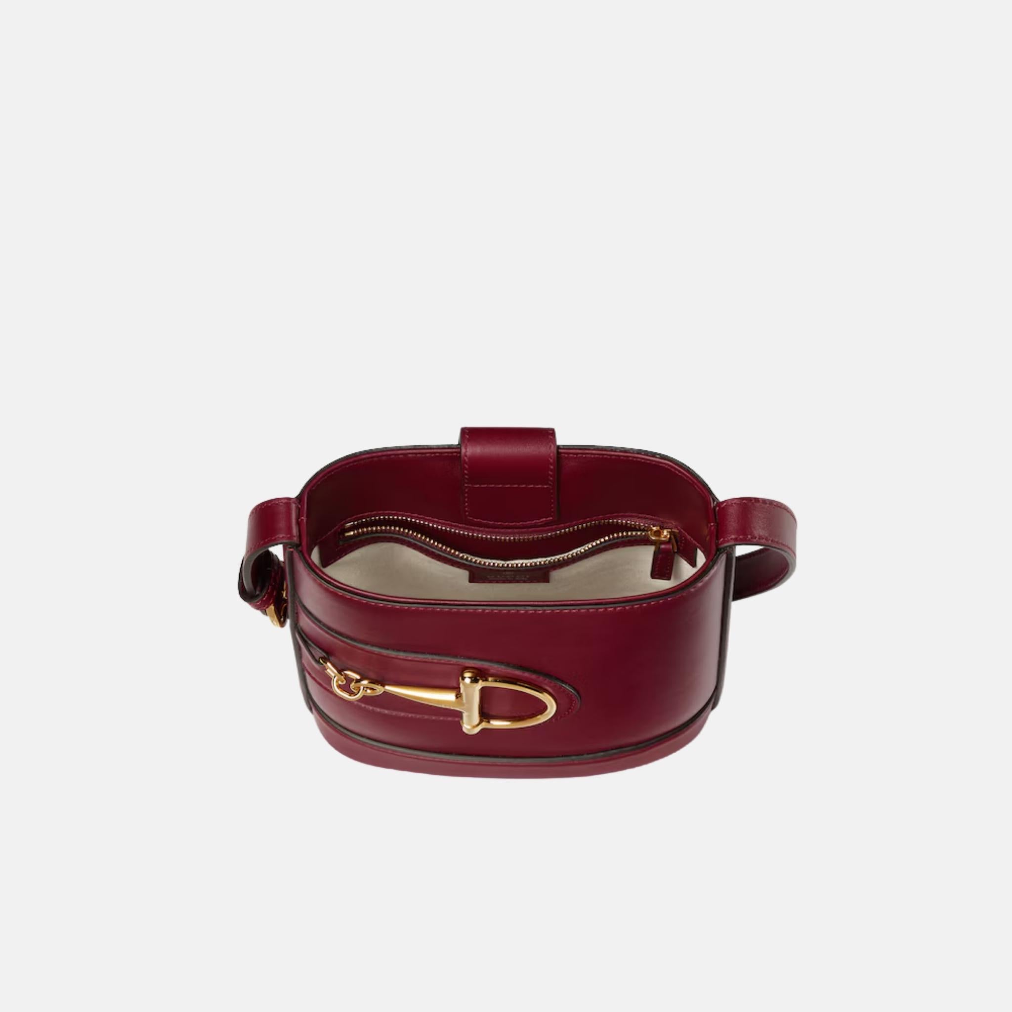 Gucci 73 Small Bucket Bag In Smooth Leather, Red, Inside