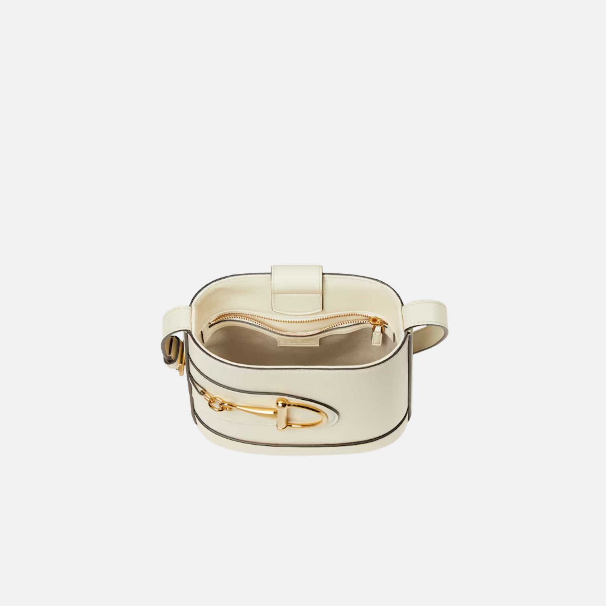 Gucci 73 Small Bucket Bag In Smooth Leather, White, Inside