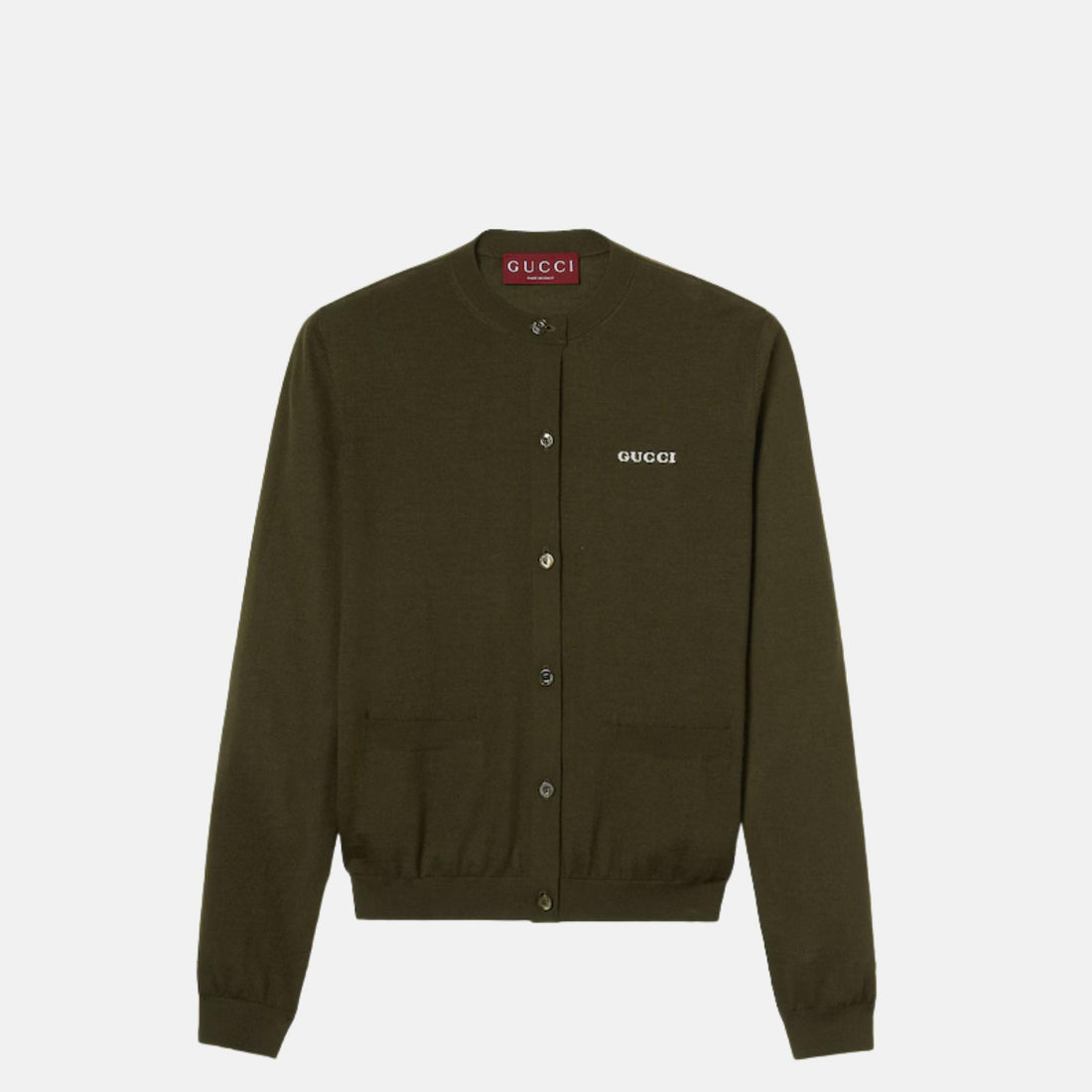 Gucci Cashmere Silk Cardigan, Green, Front