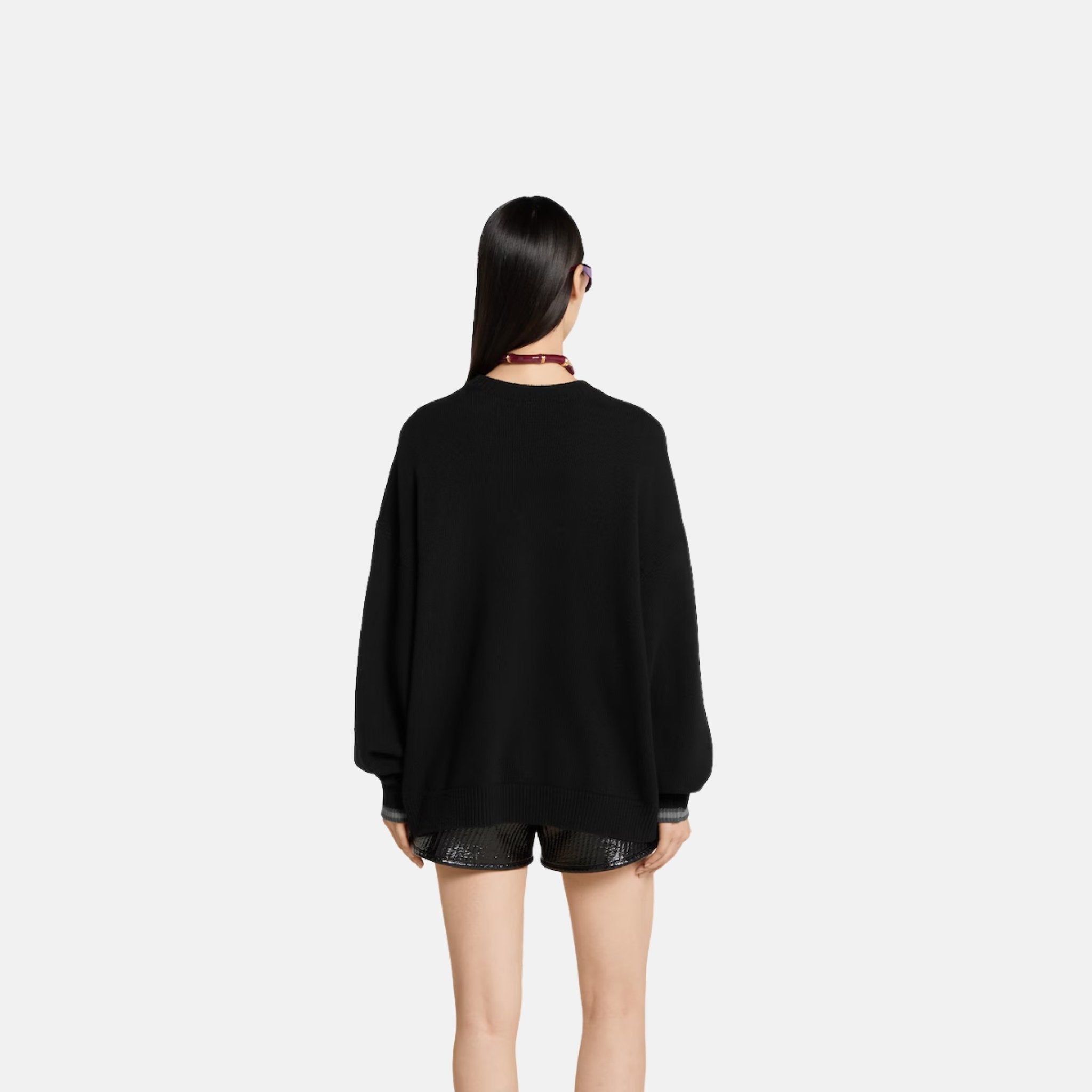 Gucci Cashmere Wool Sweater With Web Trim, Black, Back