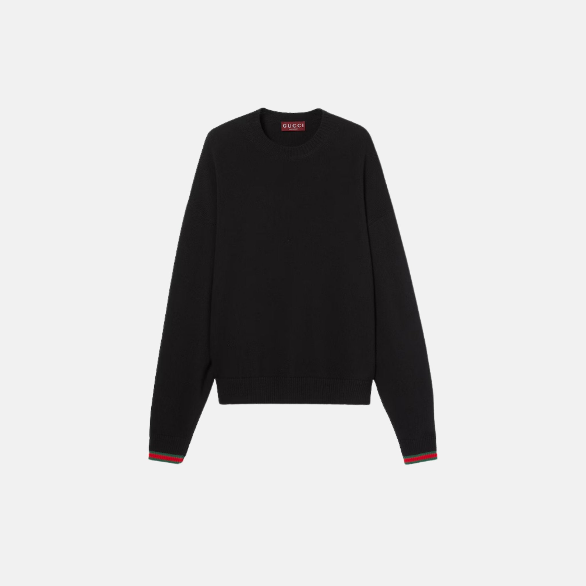 Gucci Cashmere Wool Sweater With Web Trim, Black, Front