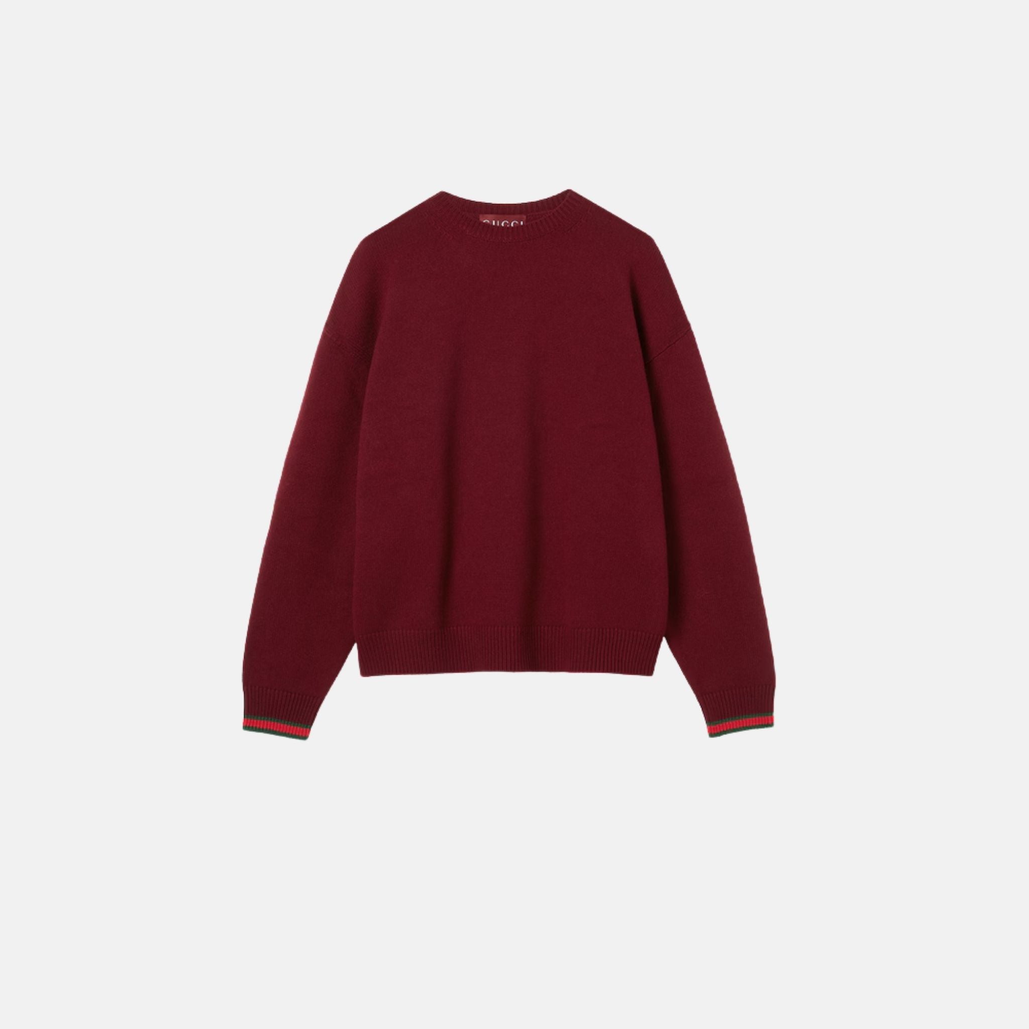 Gucci Cashmere Wool Sweater With Web Trim, Red, Front