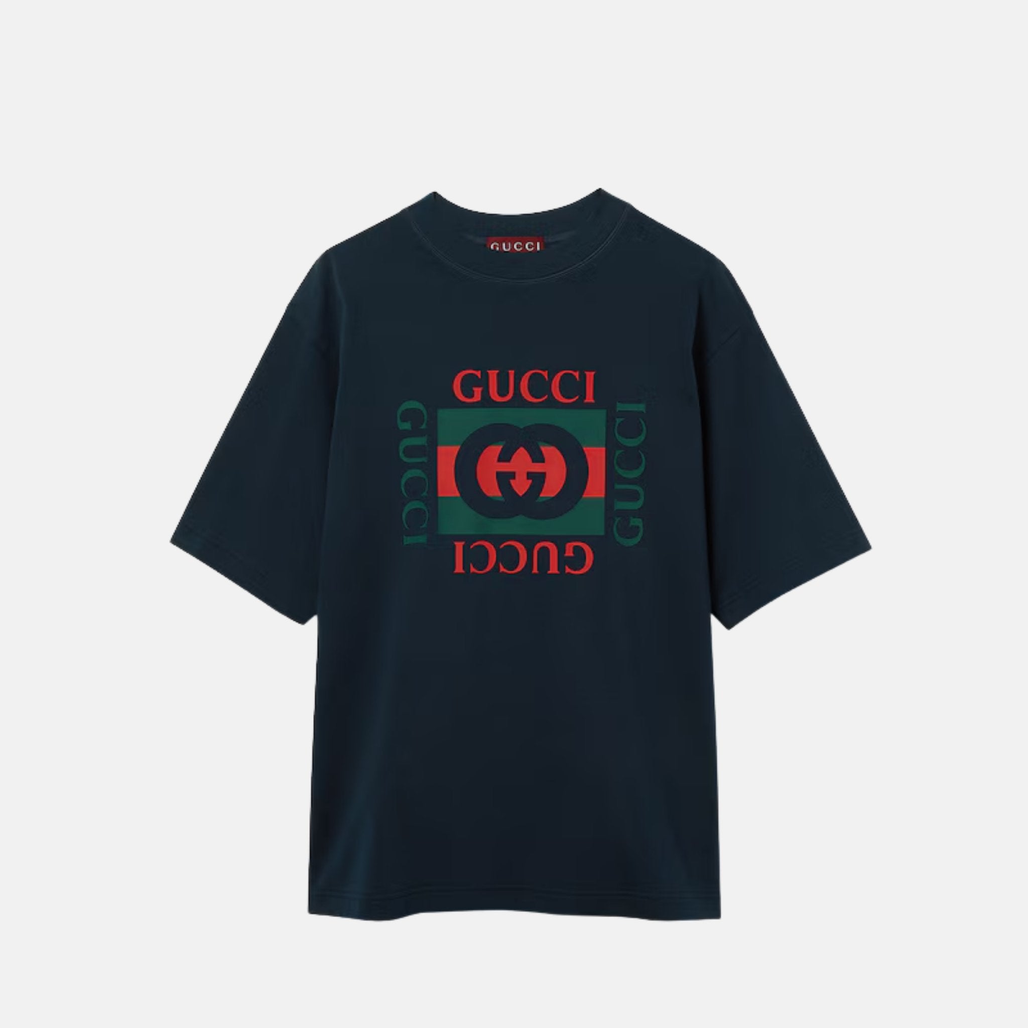 Gucci Cotton Jersey T Shirt With Interlocking G Print, Navy, Front