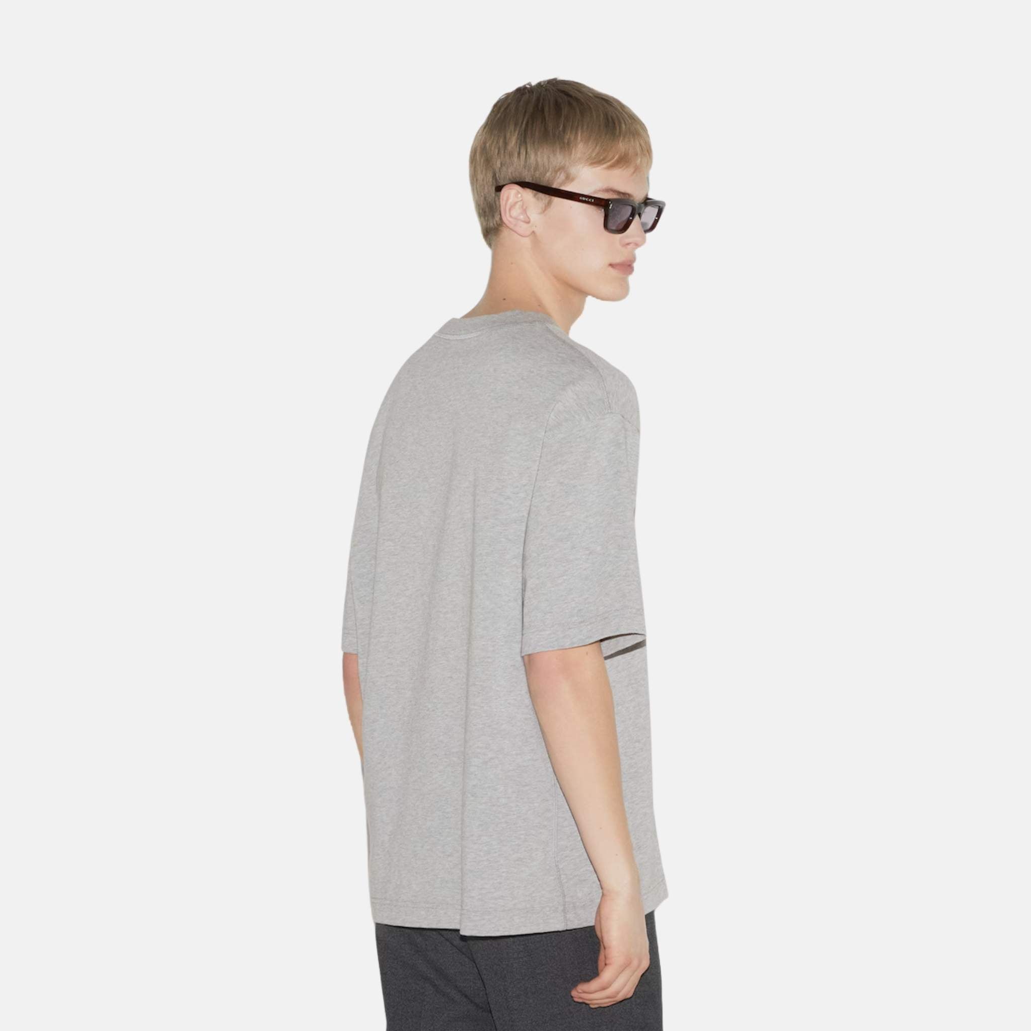 Gucci Cotton Jersey T Shirt With Web Print, Grey, Back