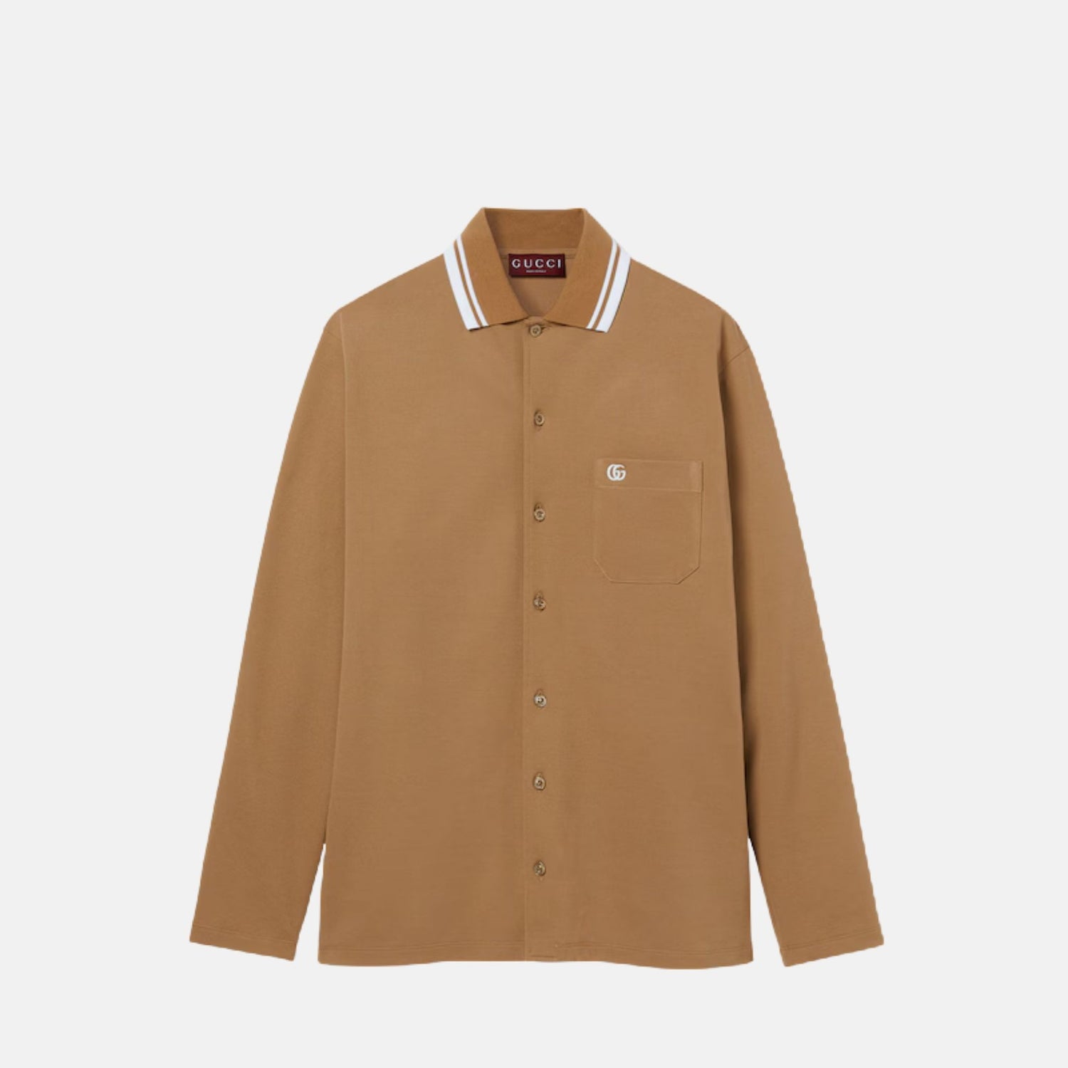 Gucci Cotton Piquet Polo Shirt With Embroidery, Camel, Front