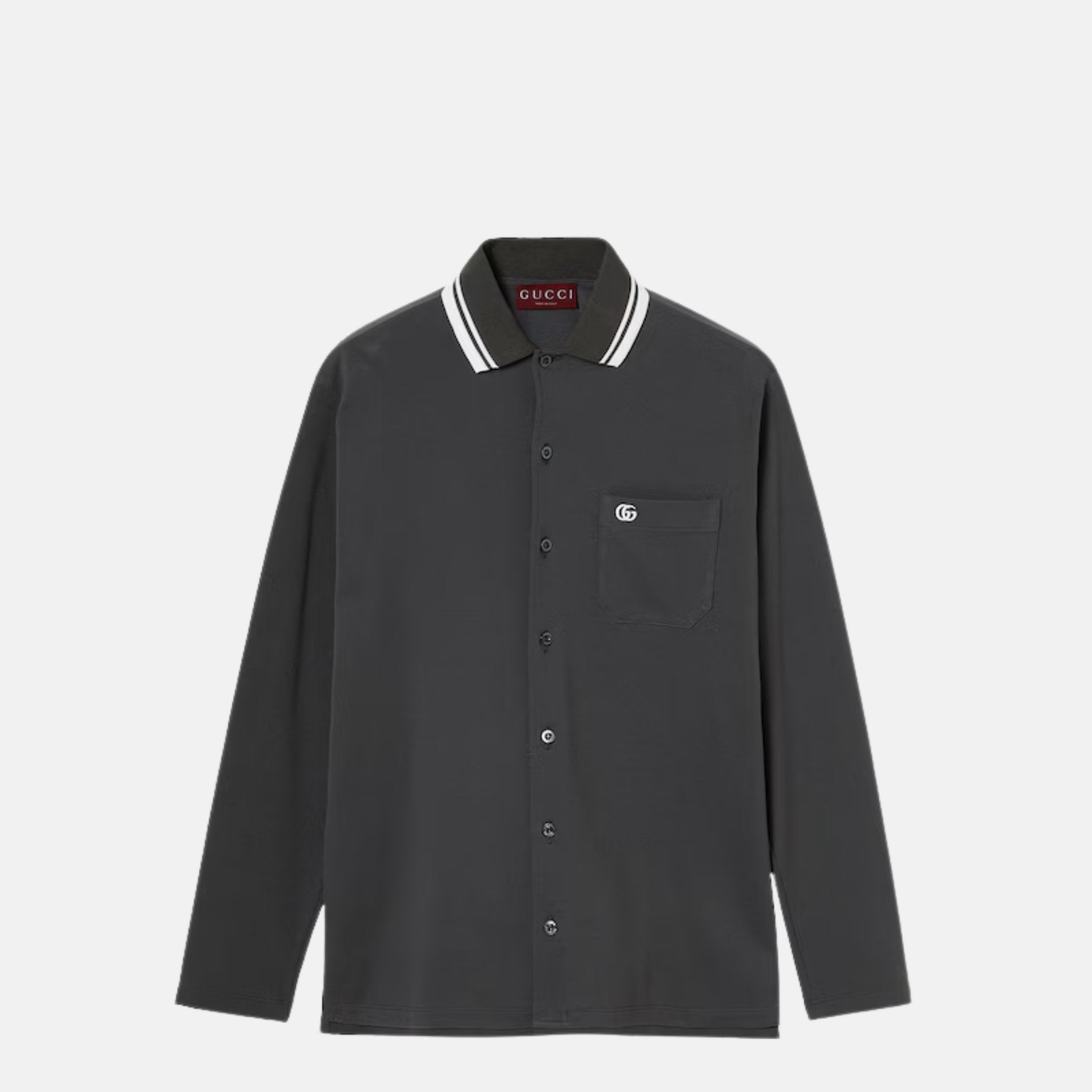 Gucci Cotton Piquet Polo Shirt With Embroidery, Grey, Front