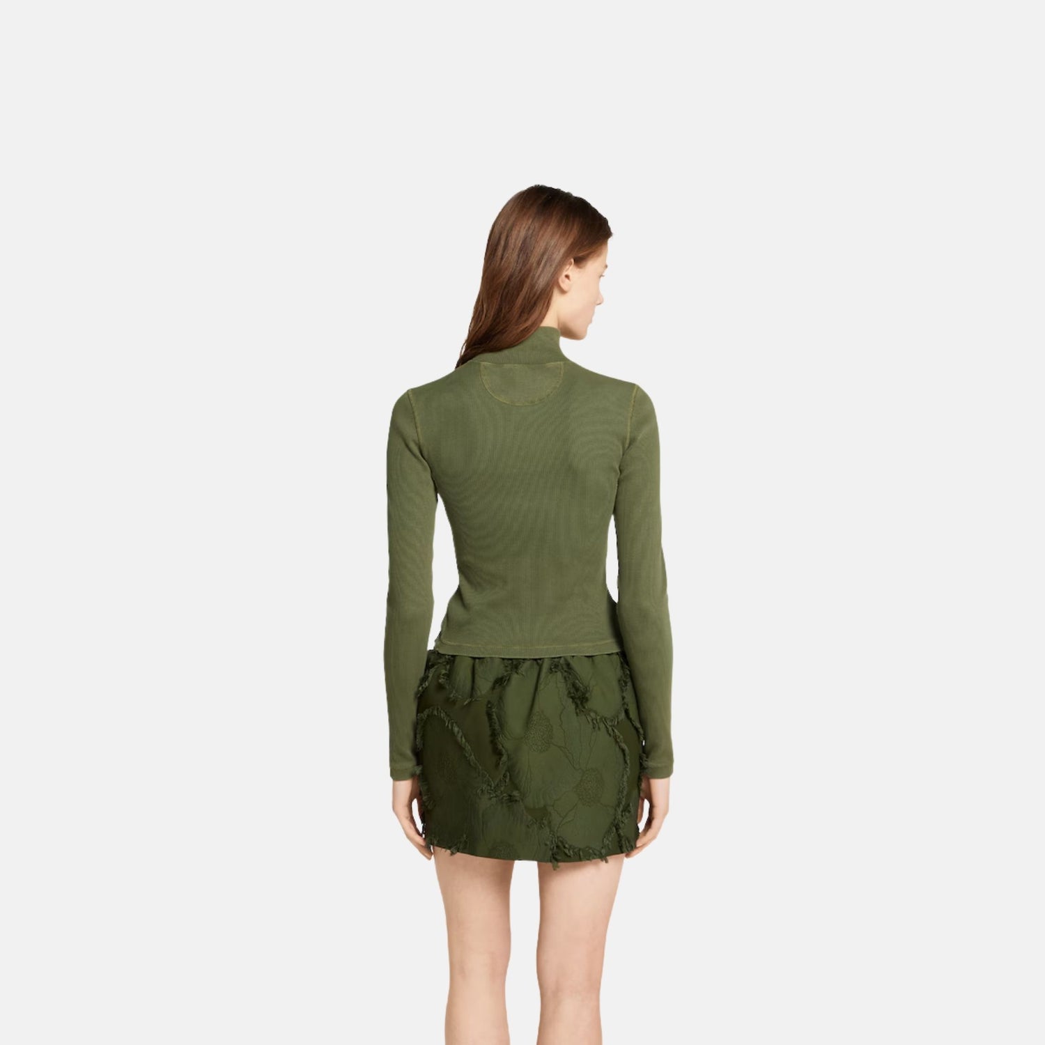 Gucci Cotton Rib Long Sleeve T Shirt, Green, Back