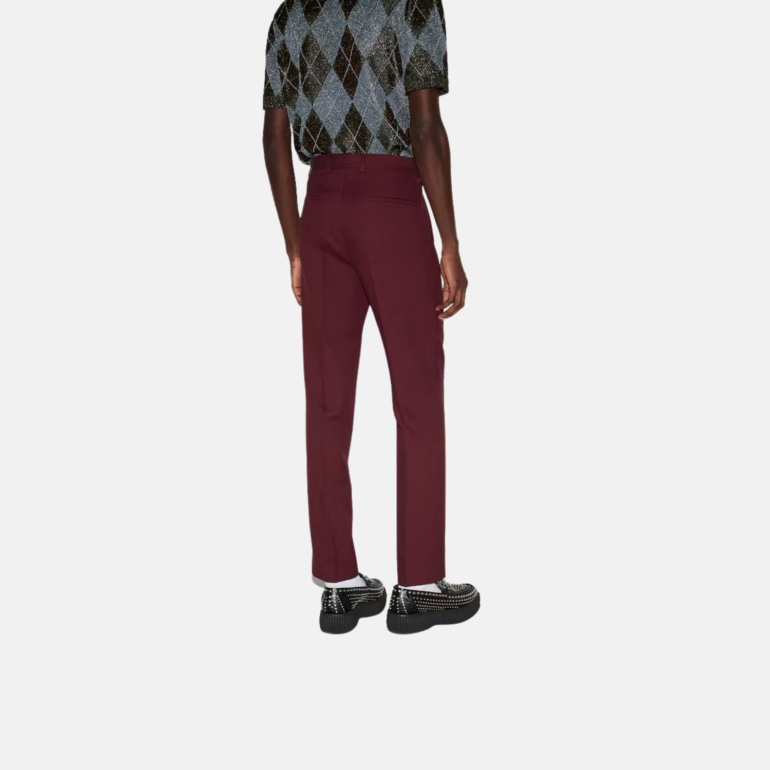 Gucci Embossed Cotton Twill Trouser, Burgundy, Back