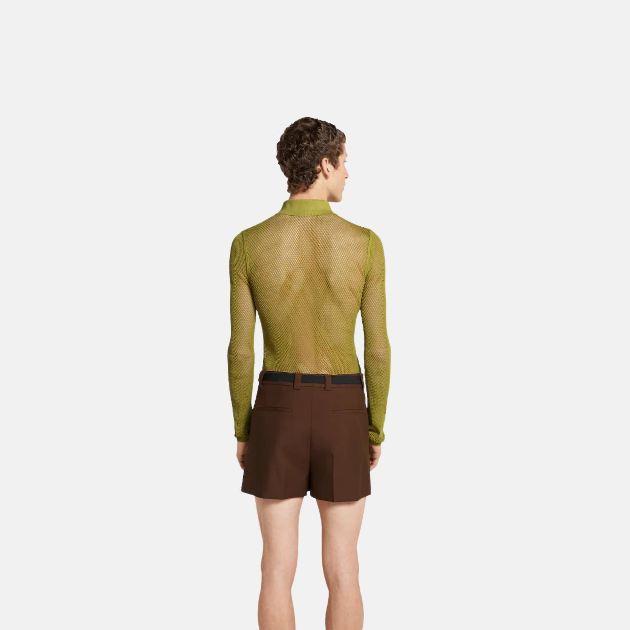 Gucci Embossed Technical Mesh Polo Top, Green, Back