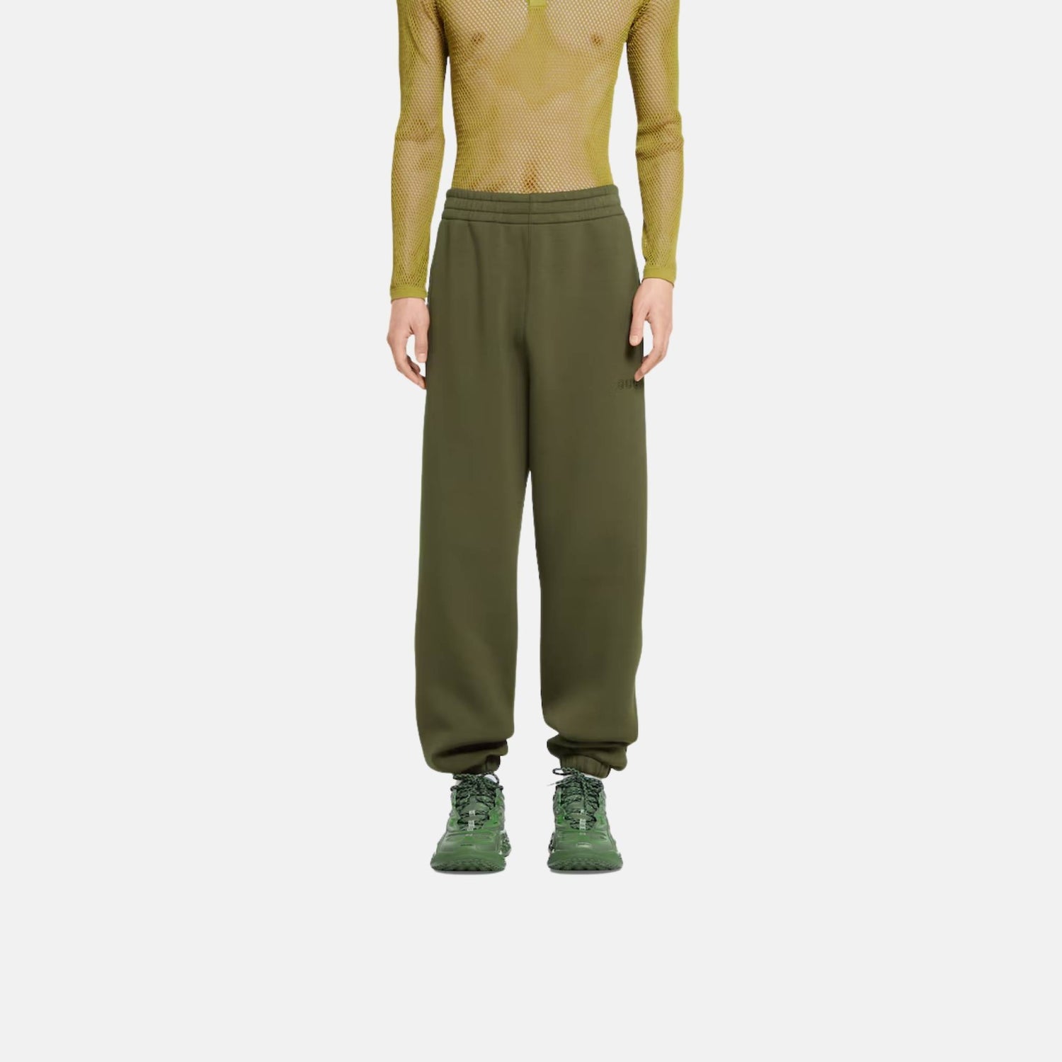 Gucci Embroidered Jersey Jogging Pant, Green, Front