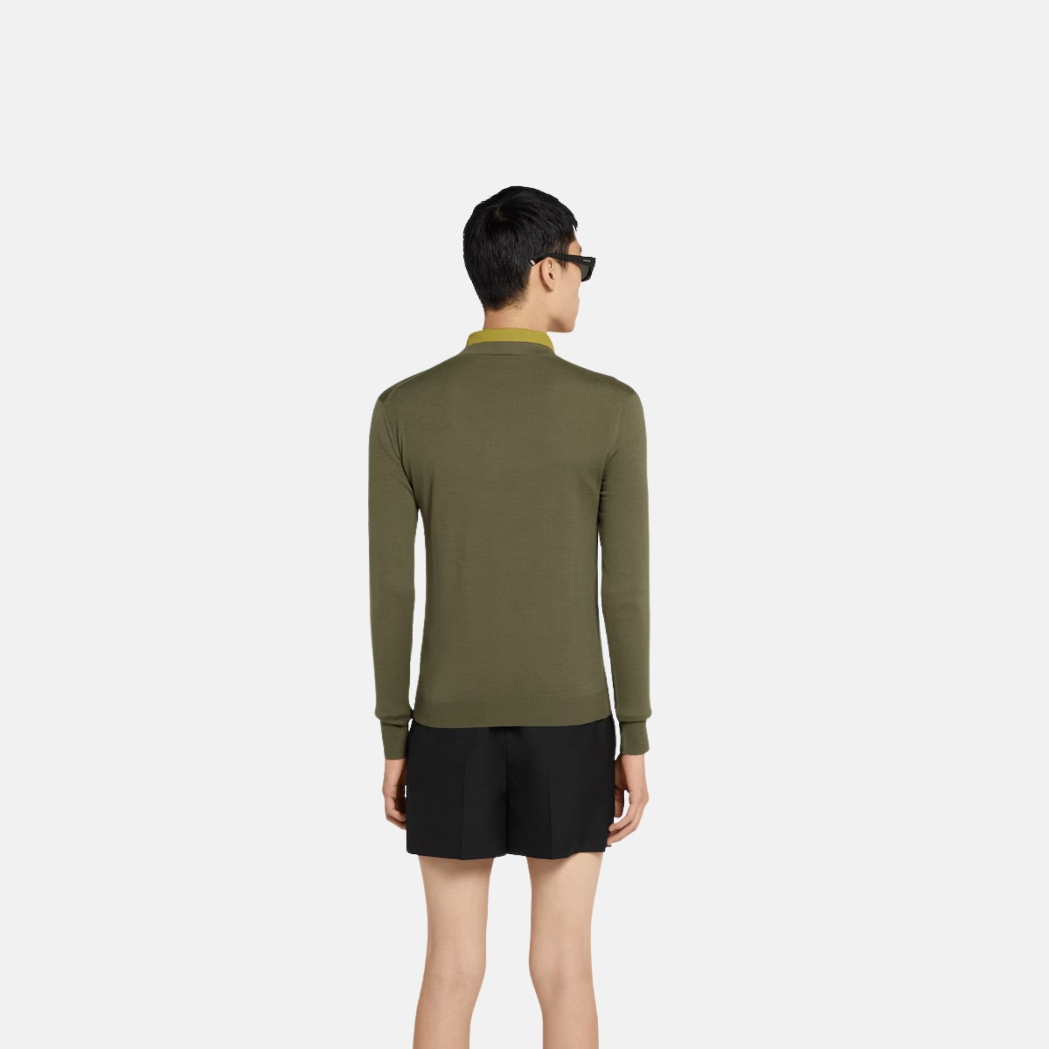 Gucci Fine Wool Knit Cardigan With Intarsia, Green, Back